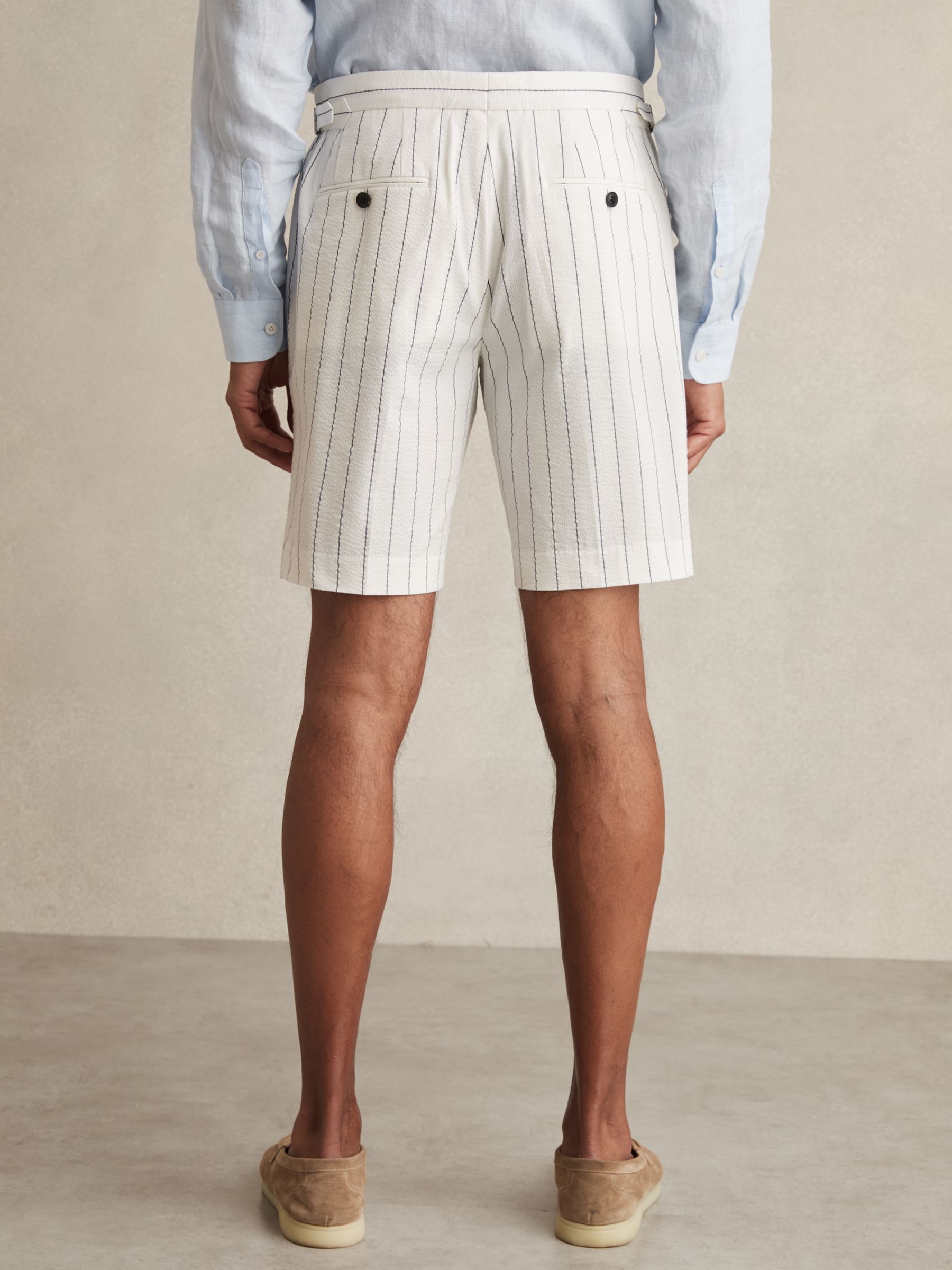 Cotton-Blend Pinstripe Shorts in White/Navy