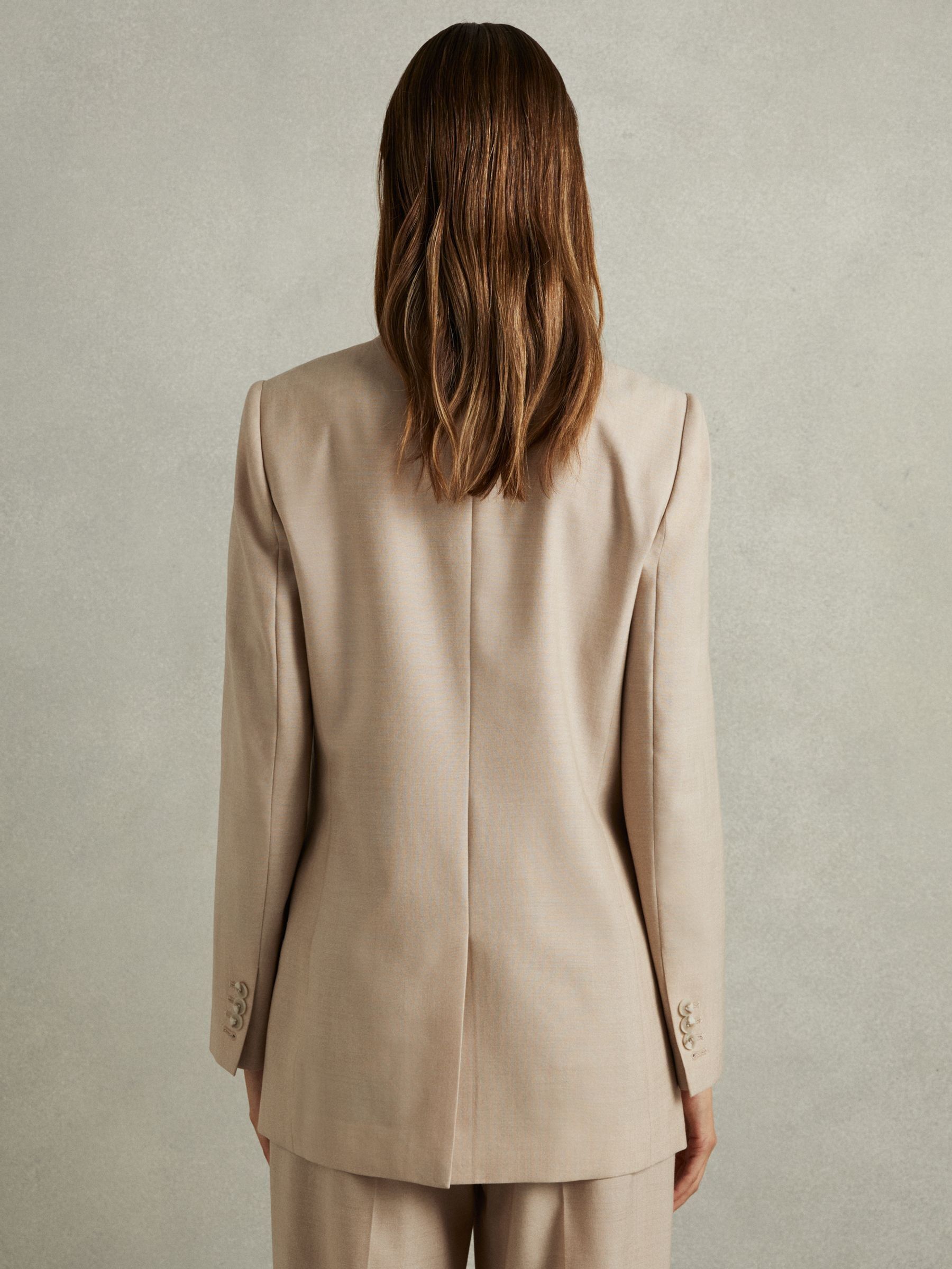 Wool Double Breasted Suit Blazer in Neutral