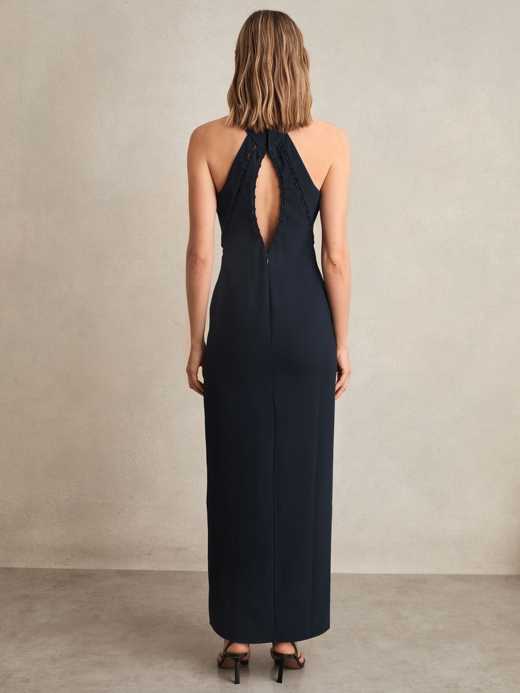 Ladder-Trim Sleeveless Maxi Dress in Navy