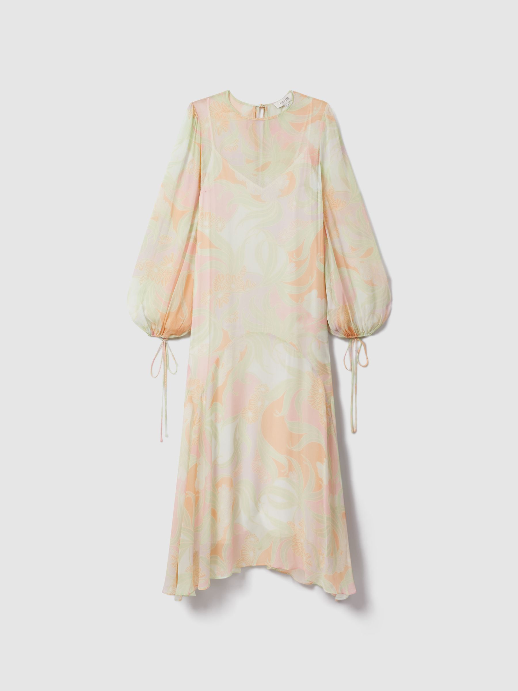 Florere Multi Florere Sheer Asymmetric Midi Dress