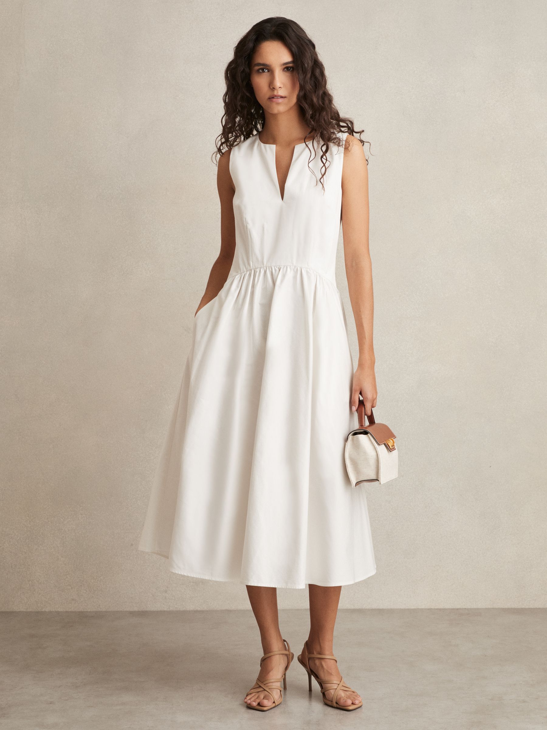 100% Cotton Corset Midi Dress in Ivory