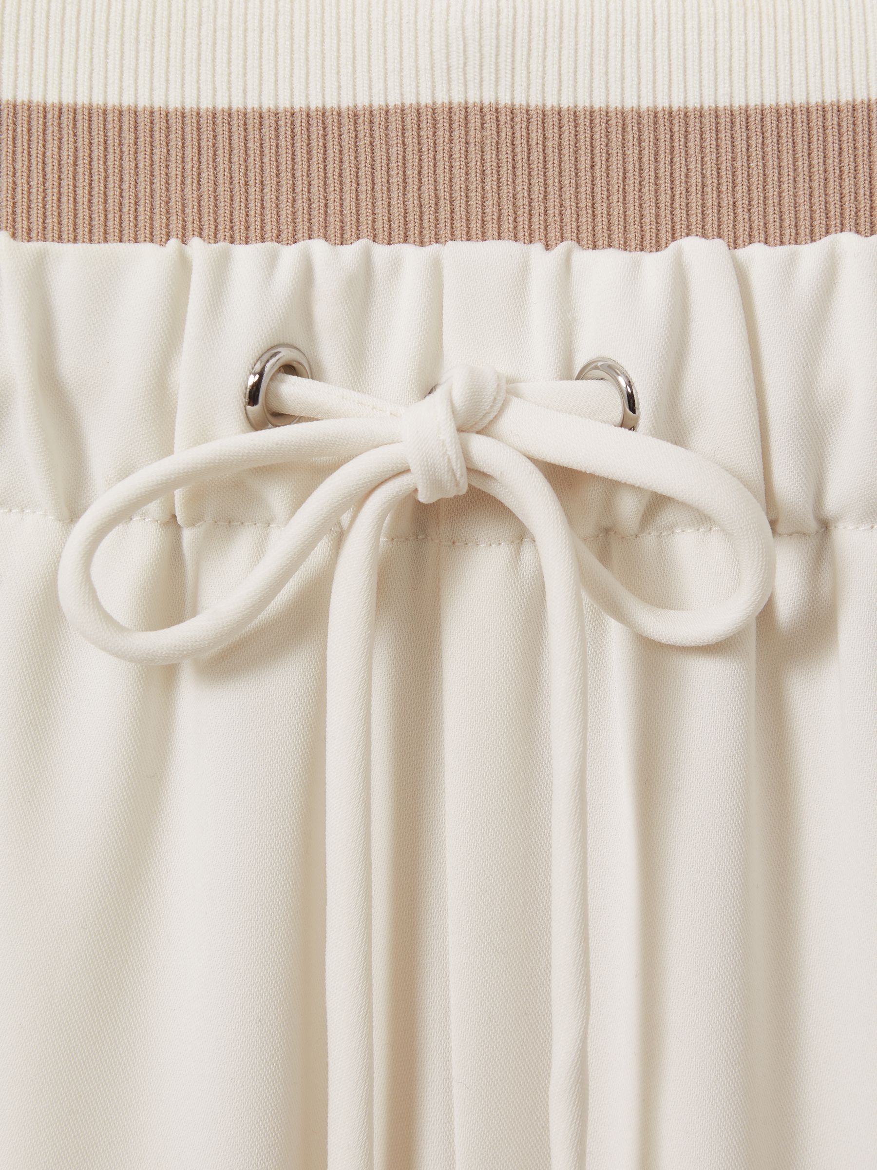 Waistband Detail Wide Leg Trousers in Cream