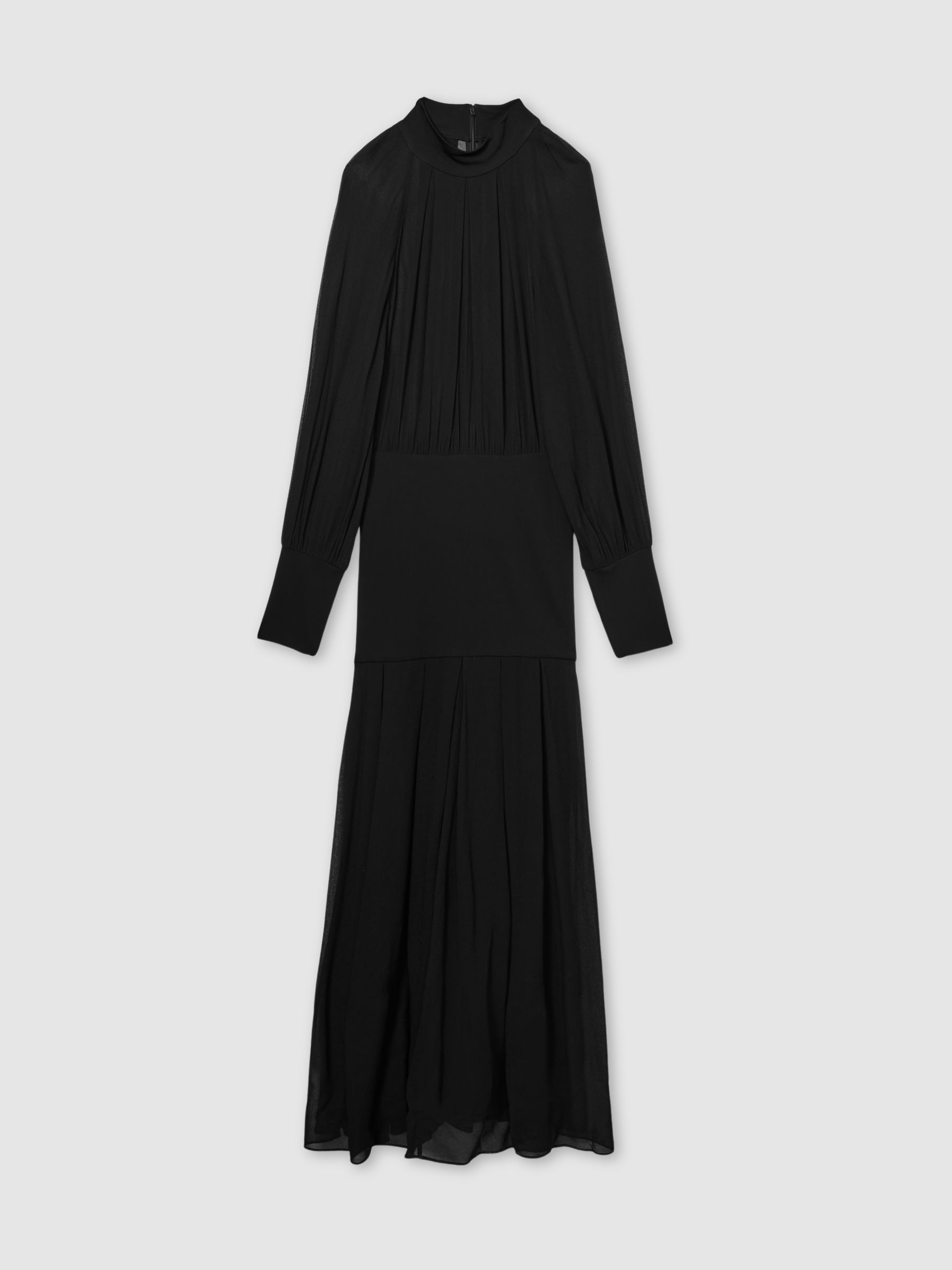 Sheer Jersey Gathered Maxi Dress in Black