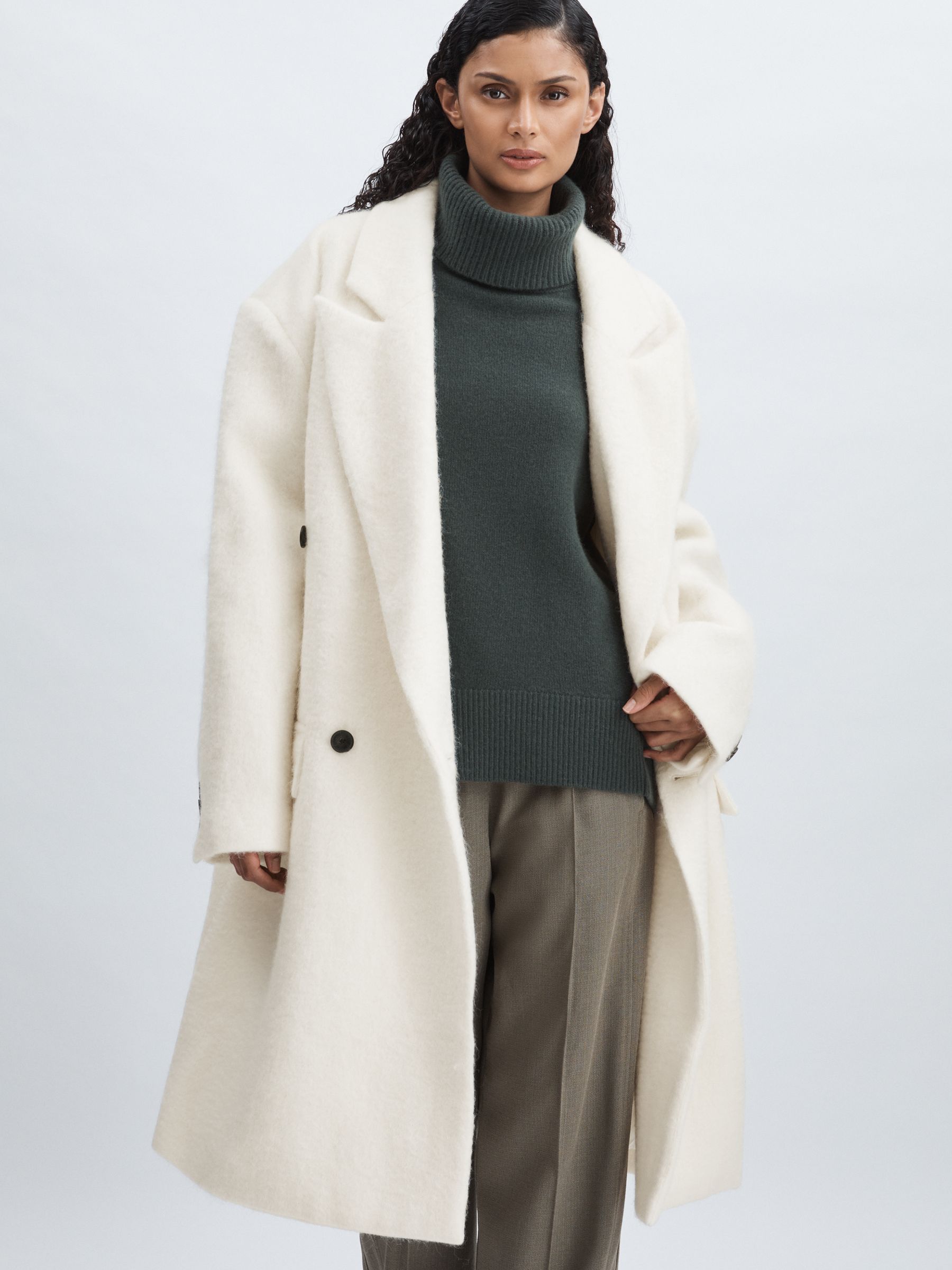 Meotine Double-Breasted Coat With Mohair in Cream