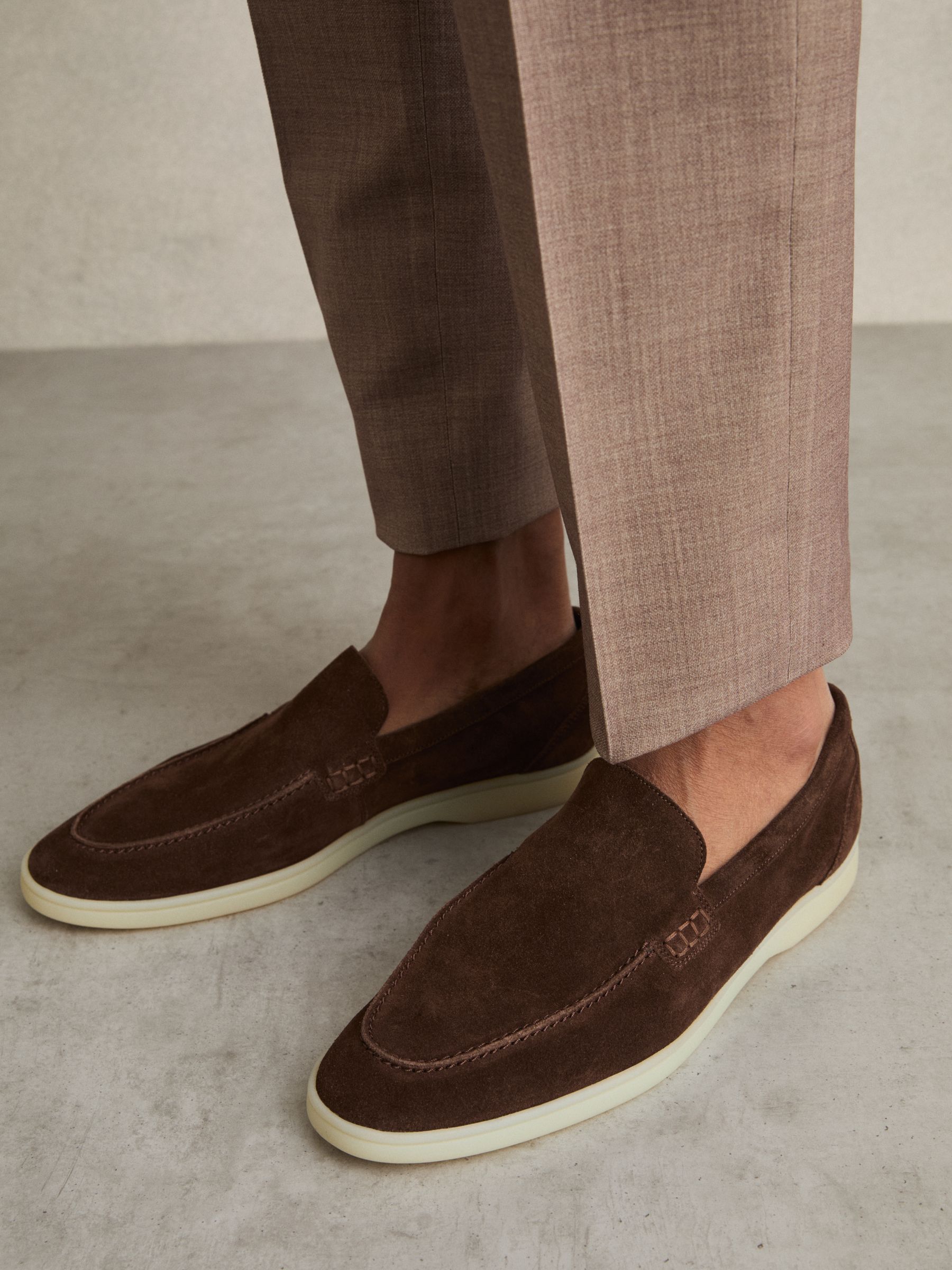 Suede Slip-On Loafers in Brown