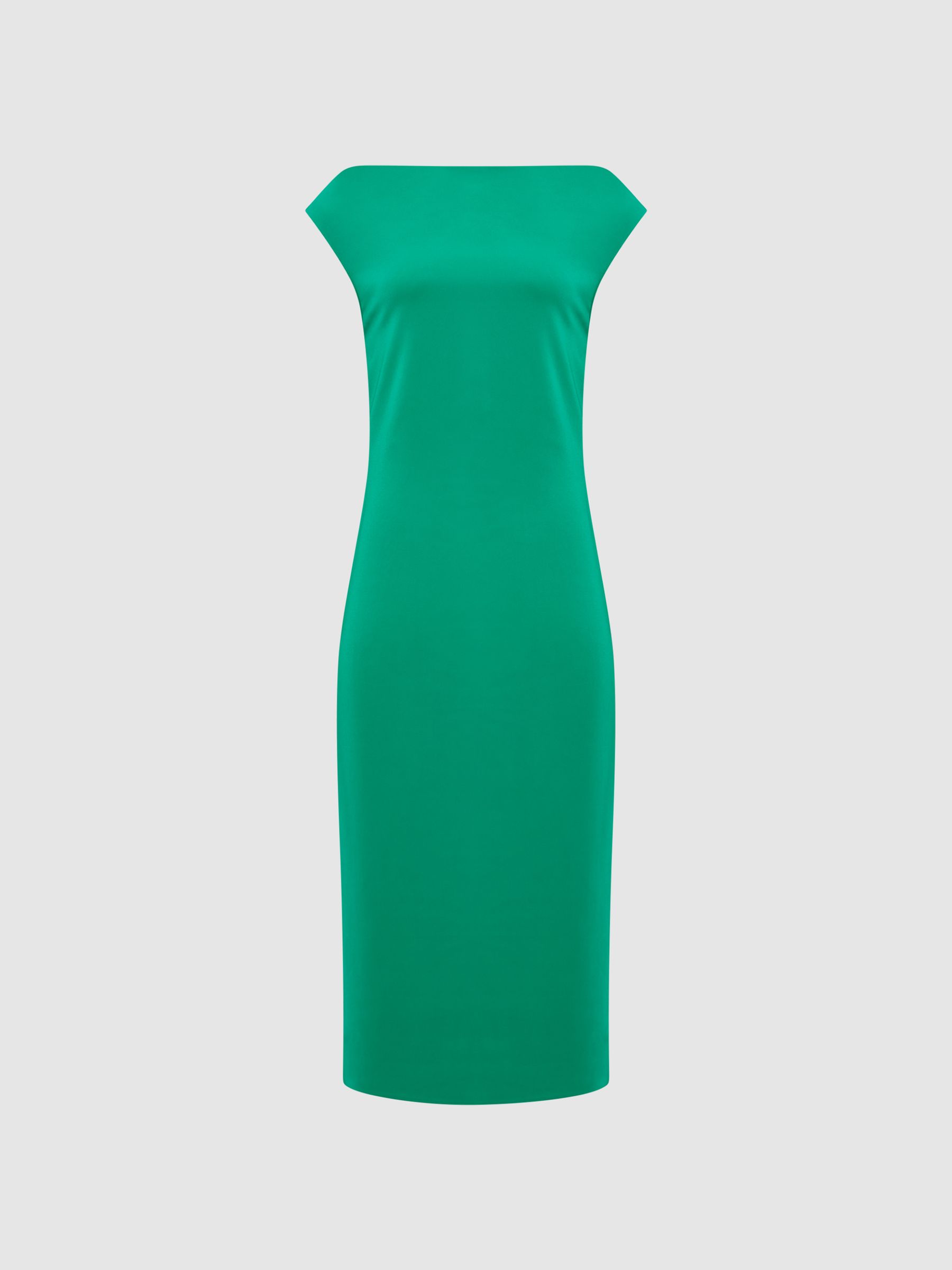 Off-Shoulder Bodycon Midi Dress in Green
