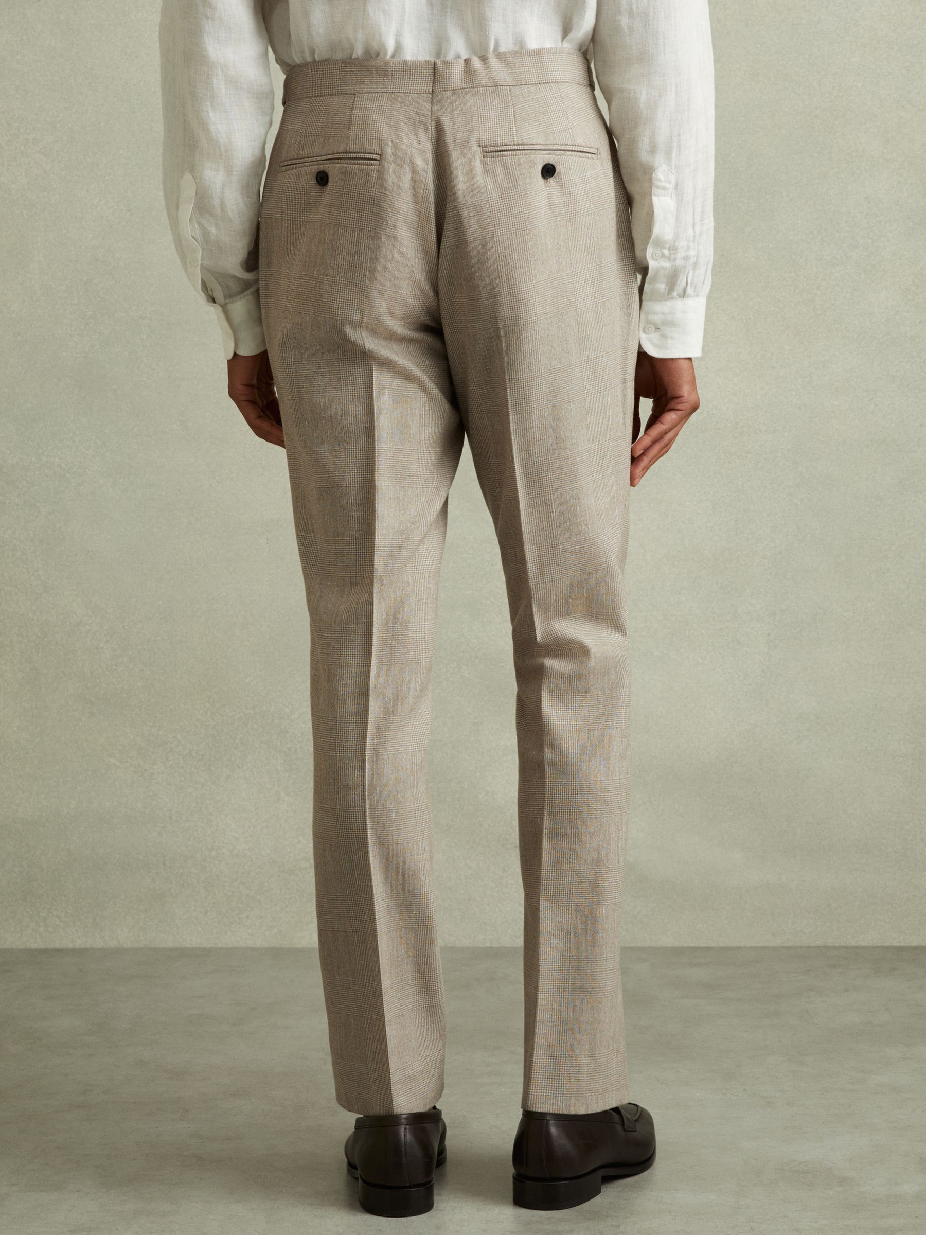 Checked Side Adjuster Trousers in Wool-Linen in Oatmeal