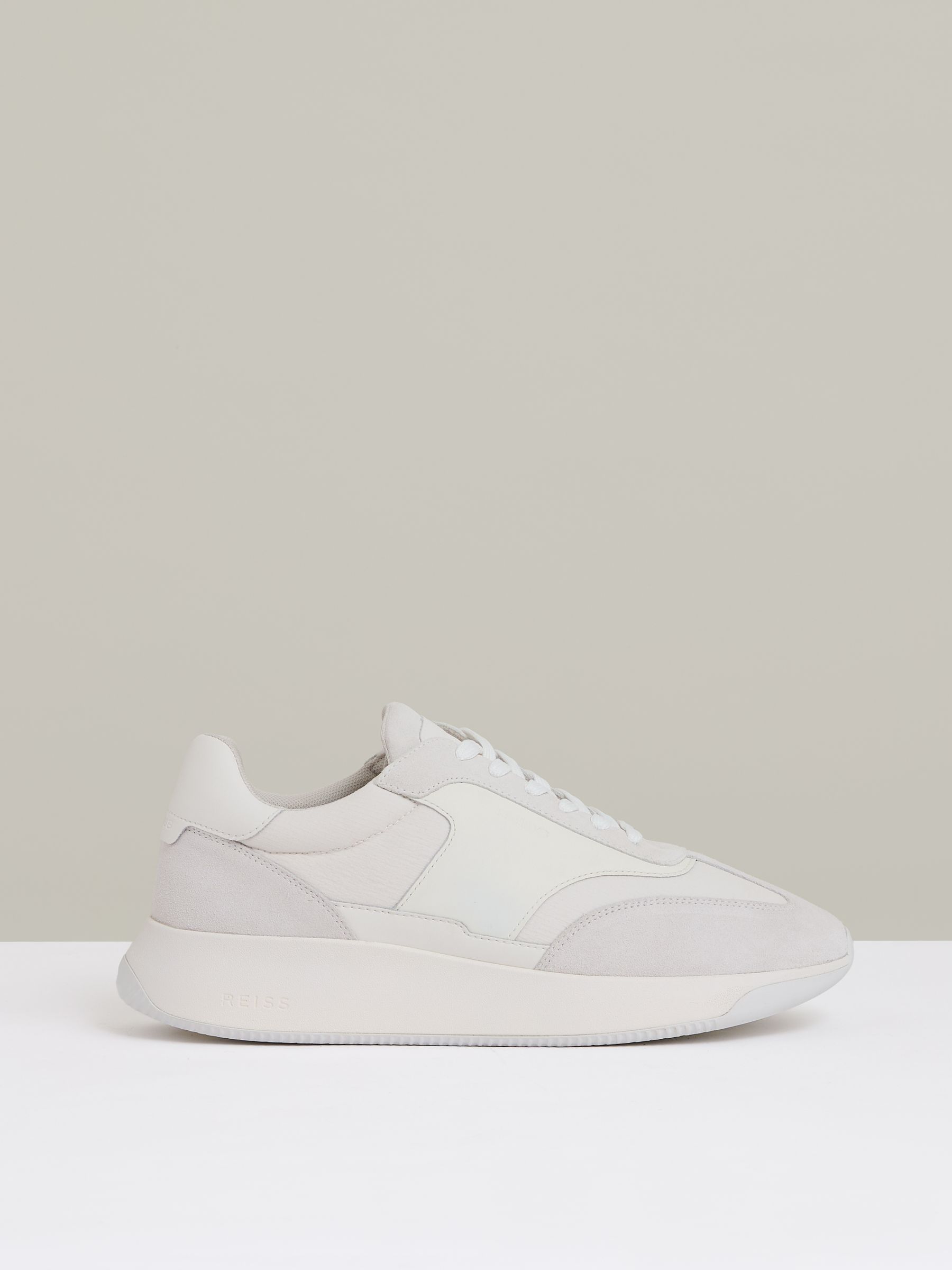 Leather Suede Running Trainers in White