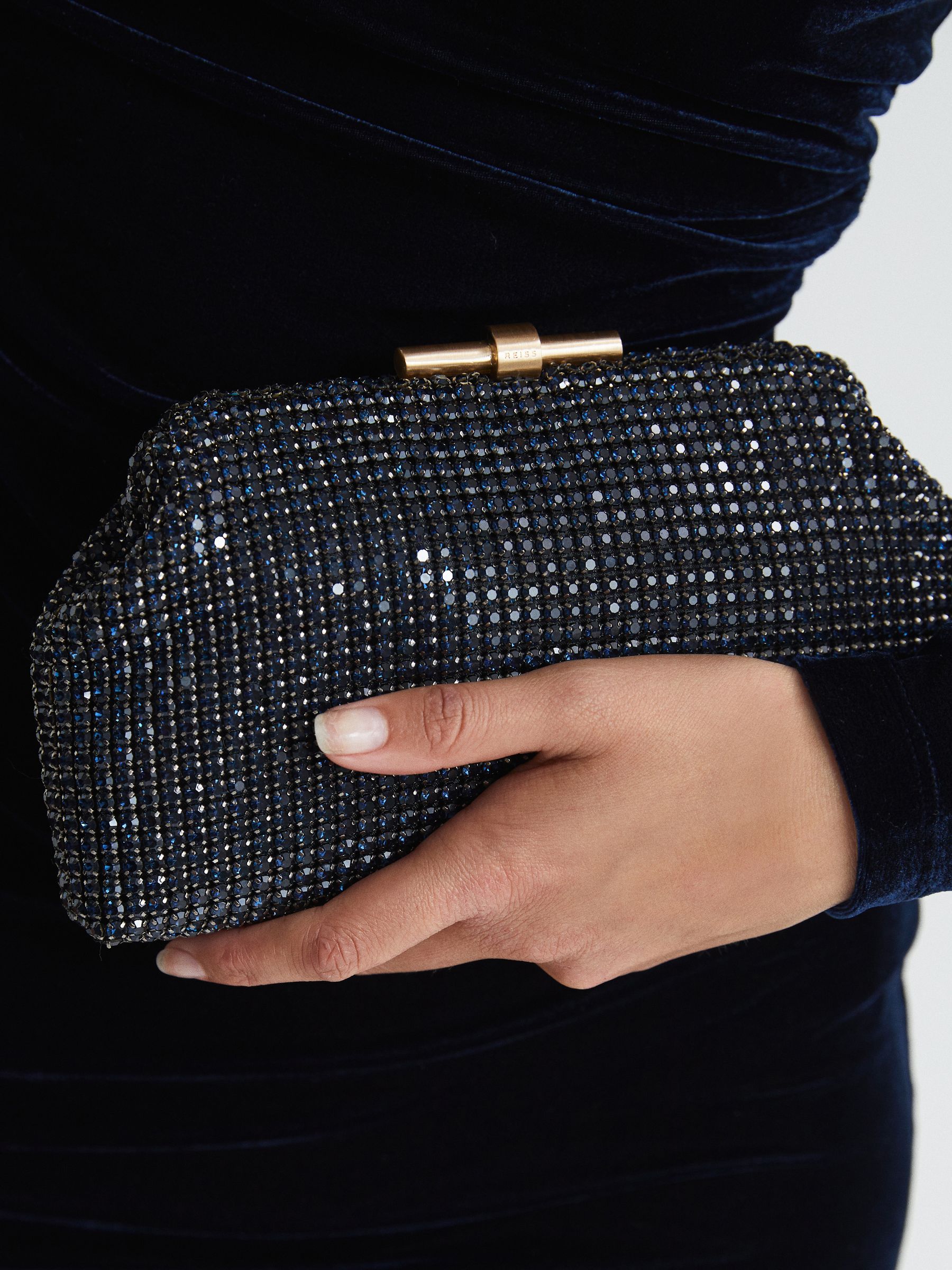 Embellished Clutch Bag in Navy