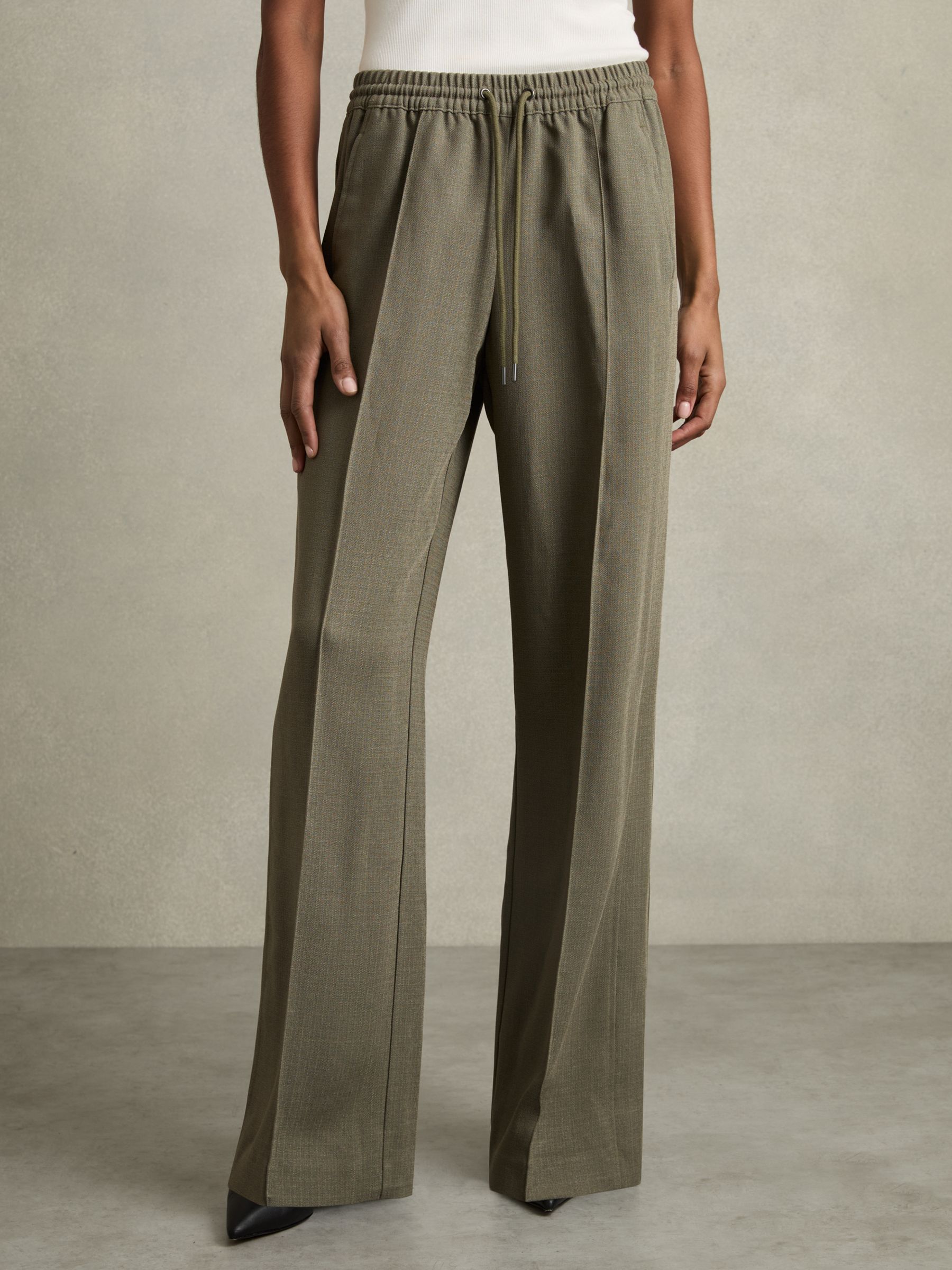 Wide-Leg Drawstring Trousers in Khaki