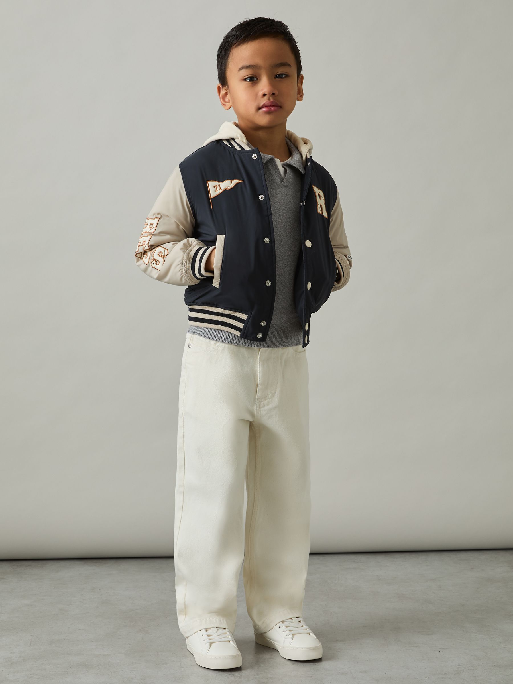 3-9 yrs Home-Run Colourblock Bomber Jacket in Navy/Stone