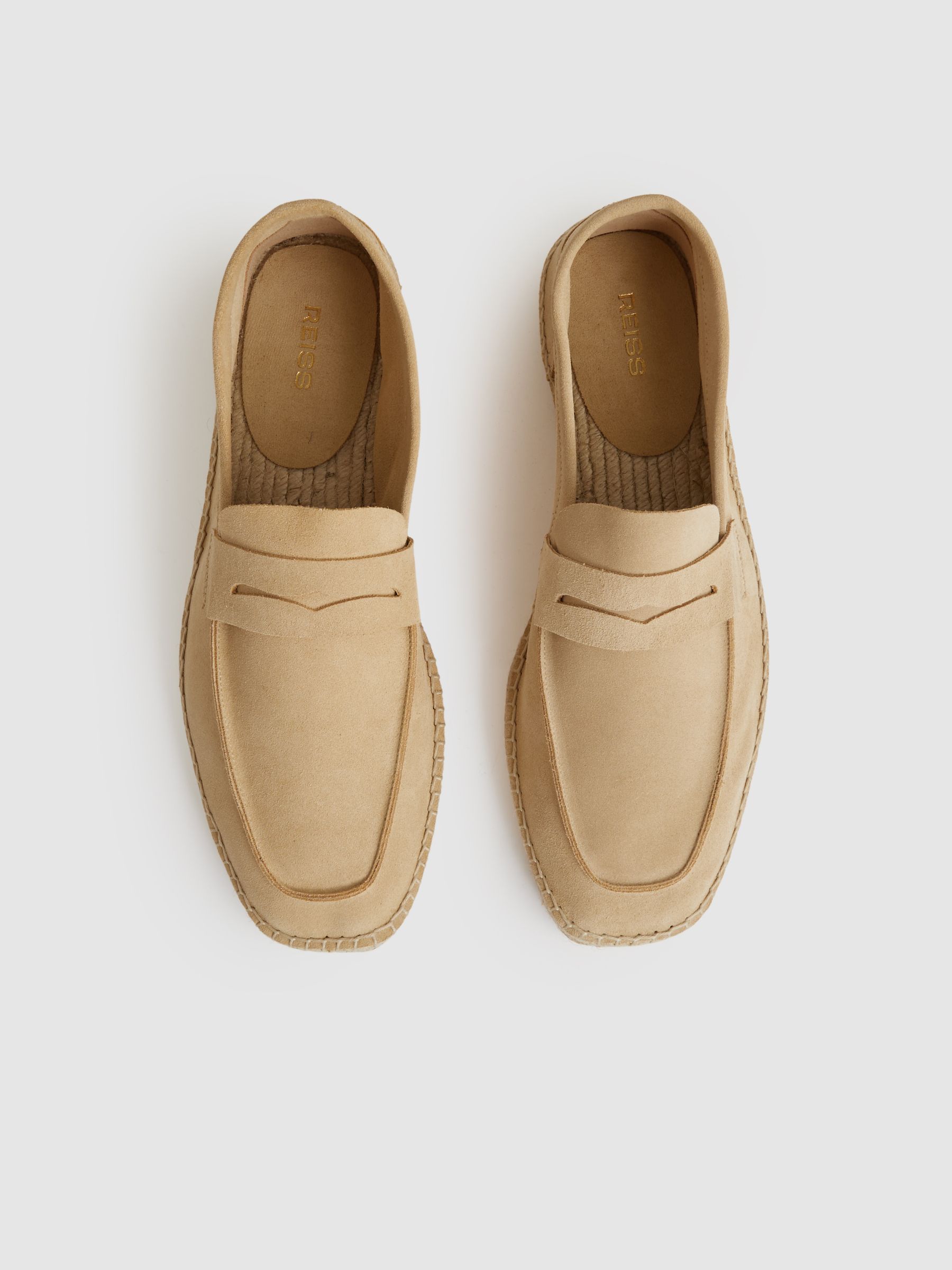 Suede Penny-Strap Espadrilles in Sand Yellow