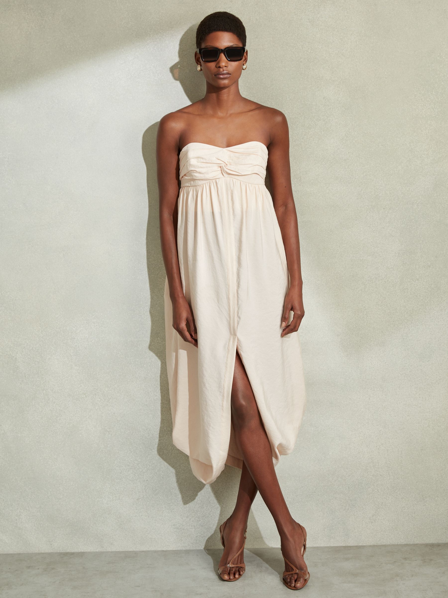 Bustier Bubble Hem Parachute Midi Dress in Neutral