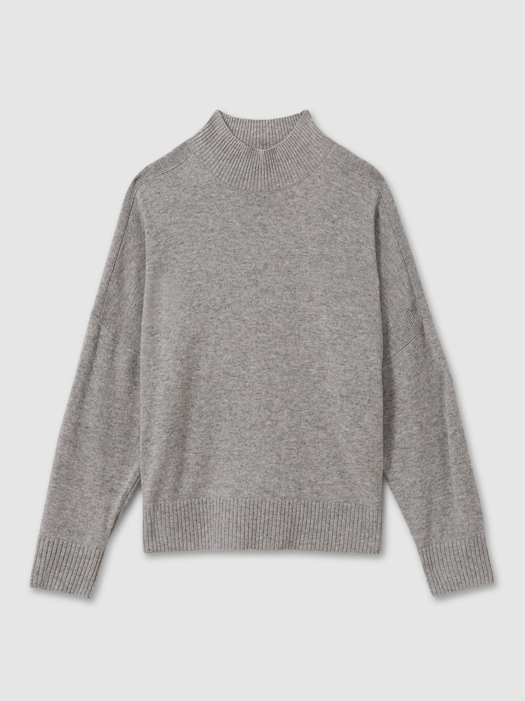 Wool Blend Funnel Neck Jumper in Grey Marl