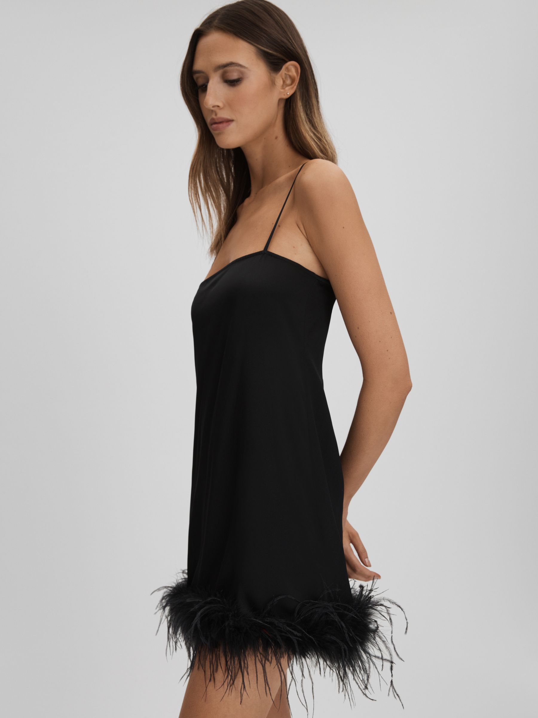 Maison Essentiele Silk Feather Trim Nightdress in Black
