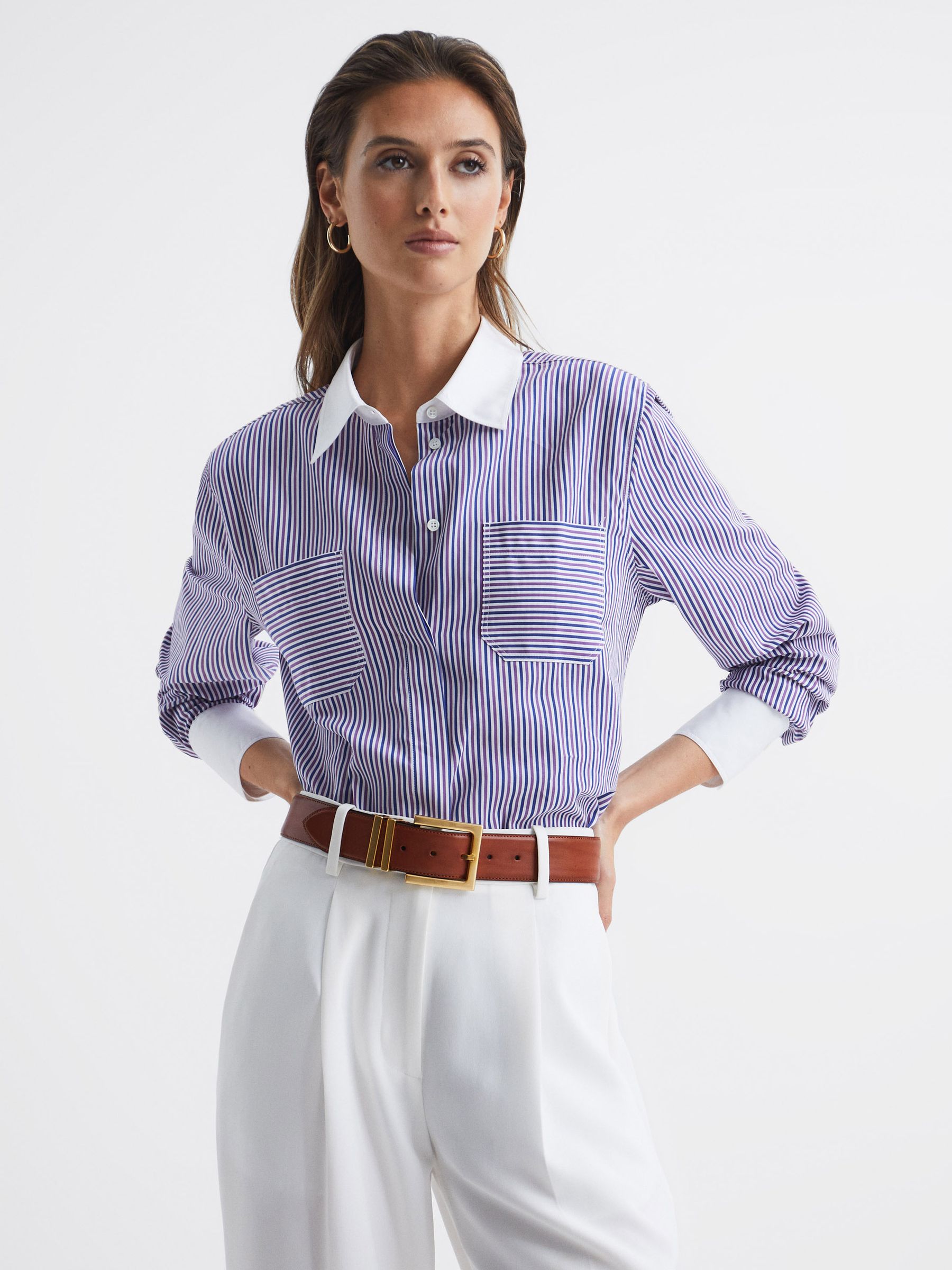 Leather Square Buckle Belt in Tan