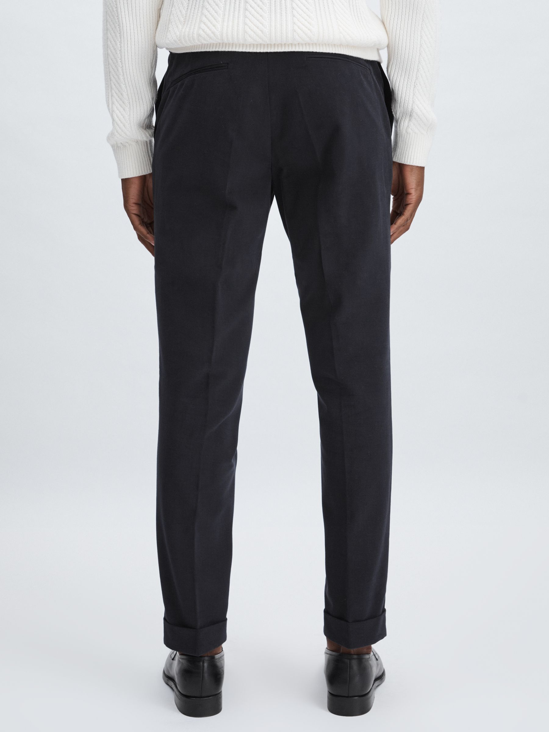 Oscar Jacobson Slim Fit 100% Cotton Turn-Up Trousers in Navy