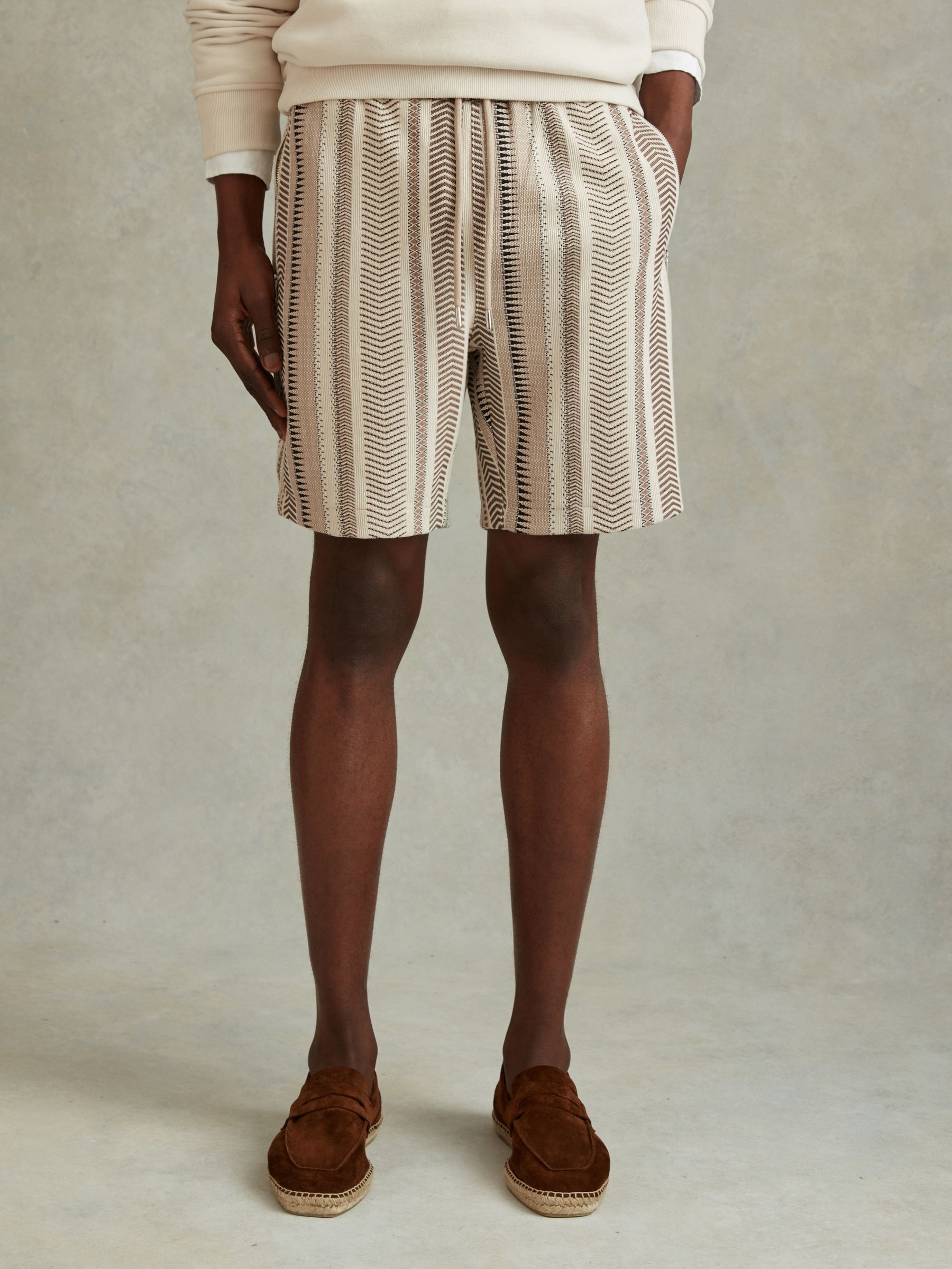 Jacquard Drawstring Shorts in Ecru Multi