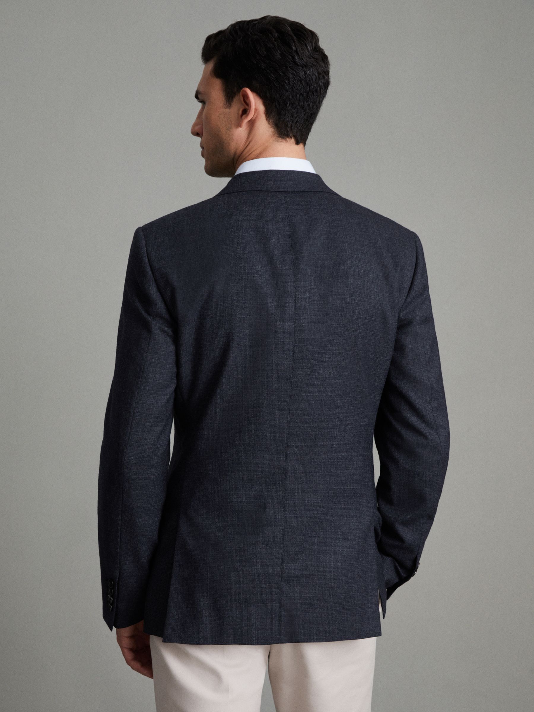 Single Breasted Wool Suit Slim Fit Blazer in Navy