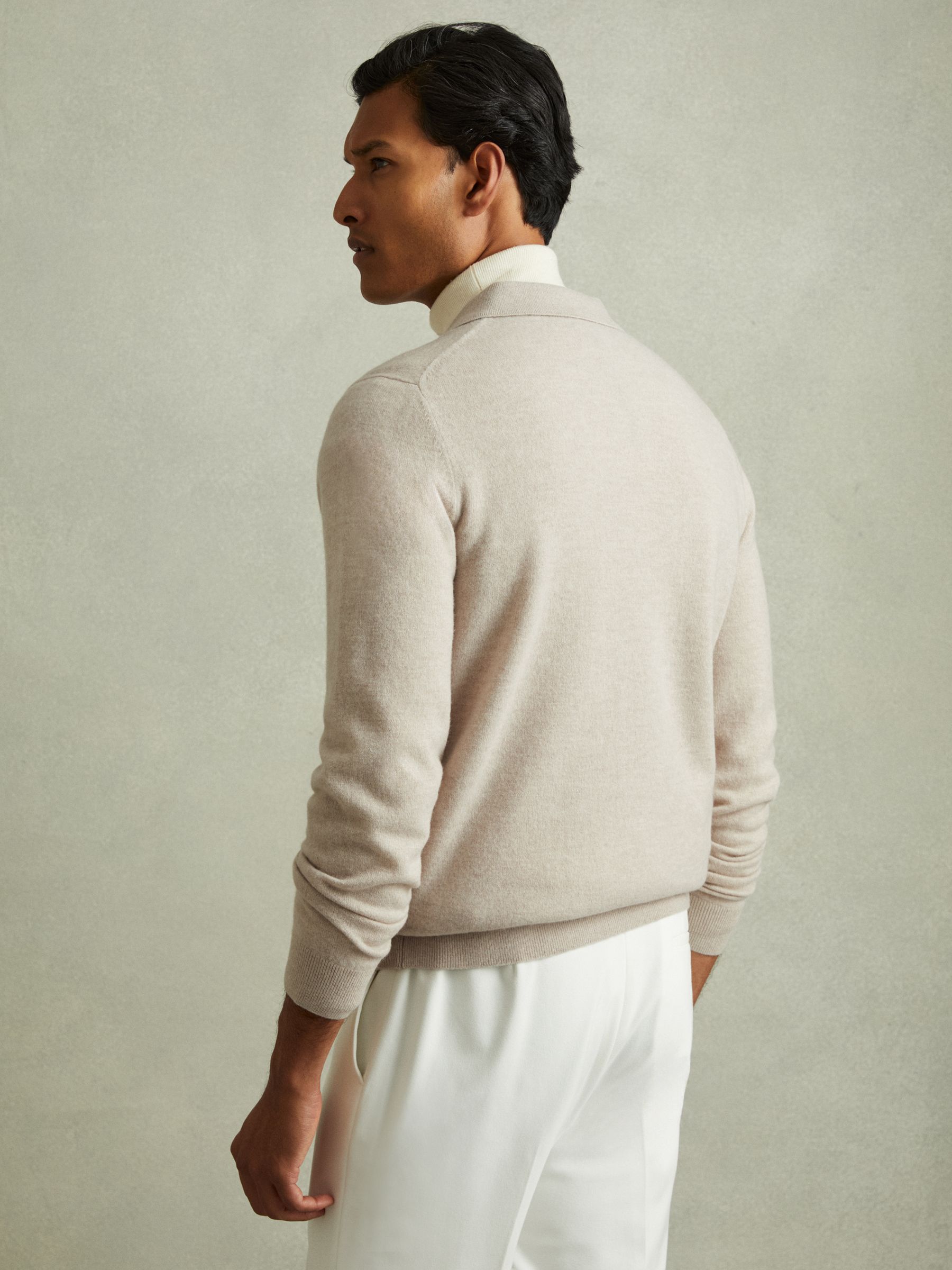 Merino Wool Button-Front Cardigan in Oatmeal