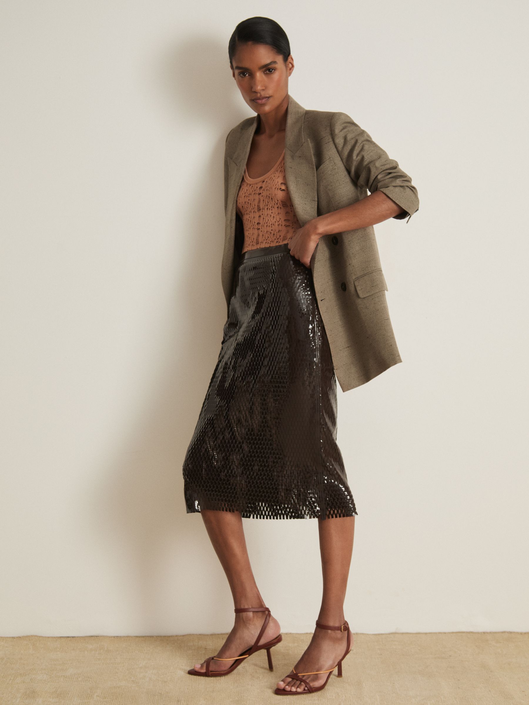 Atelier Ladder Knit High Neck Bodysuit in Tan