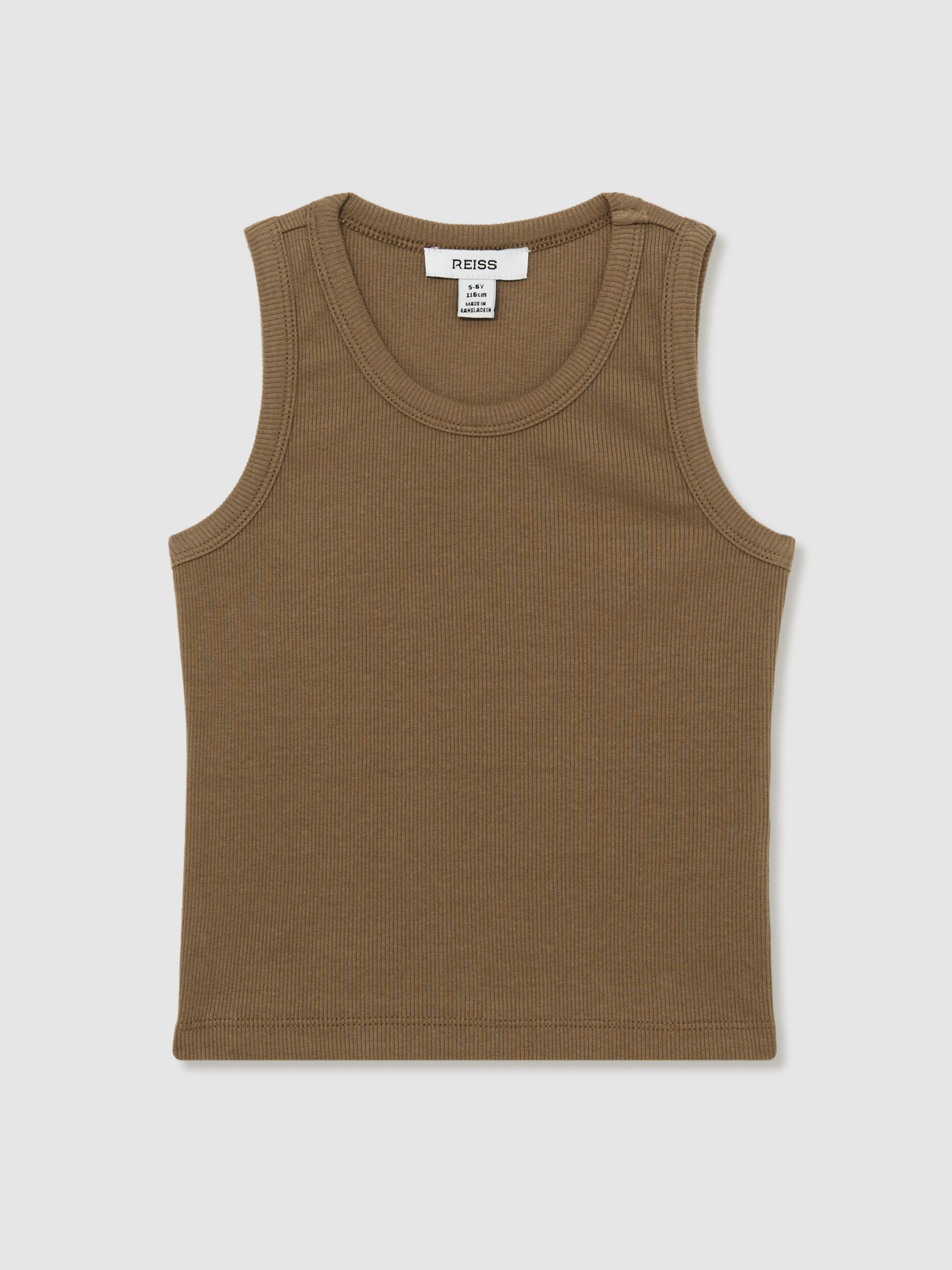 13-14 yrs Cotton Blend Ribbed Vest in Khaki
