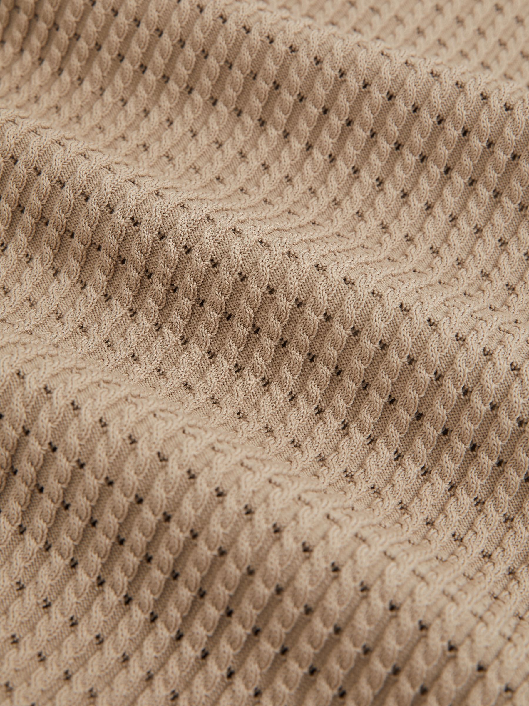 Micro-Cable Open-Collar Cotton-Blend Shirt in Light Camel Brown