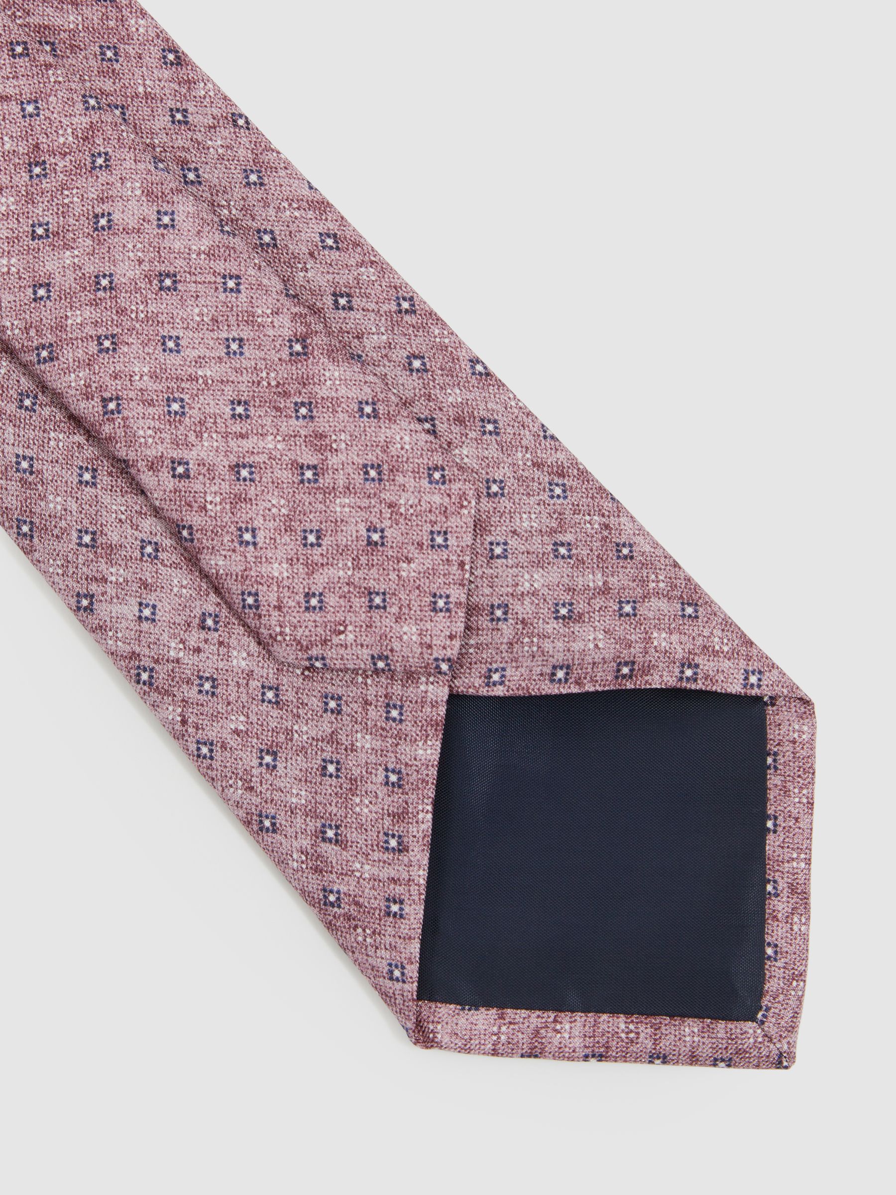 Silk Geometric Print Tie in Dusty Pink