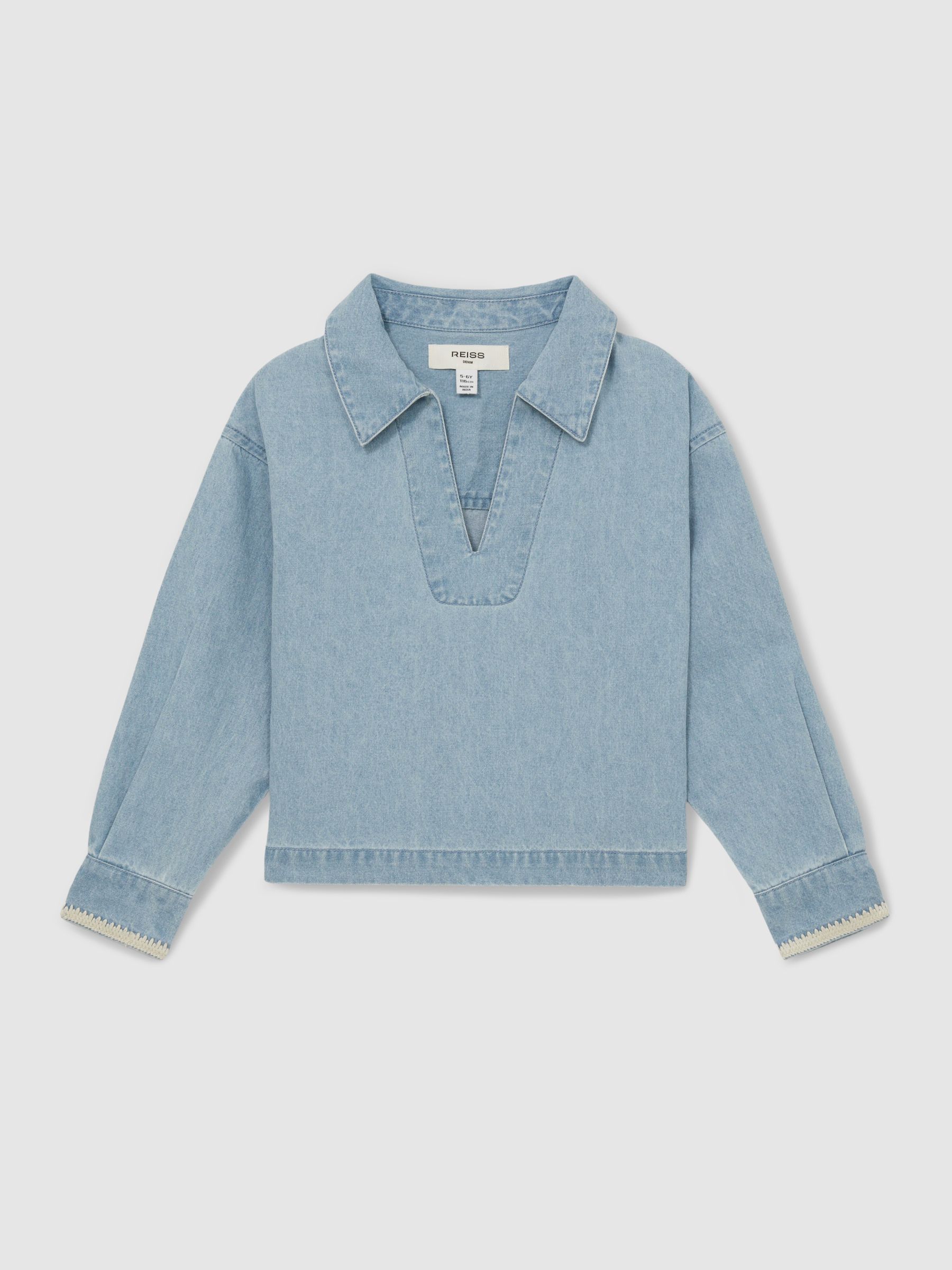 9-13 yrs Chambray Collared Top in Light Blue