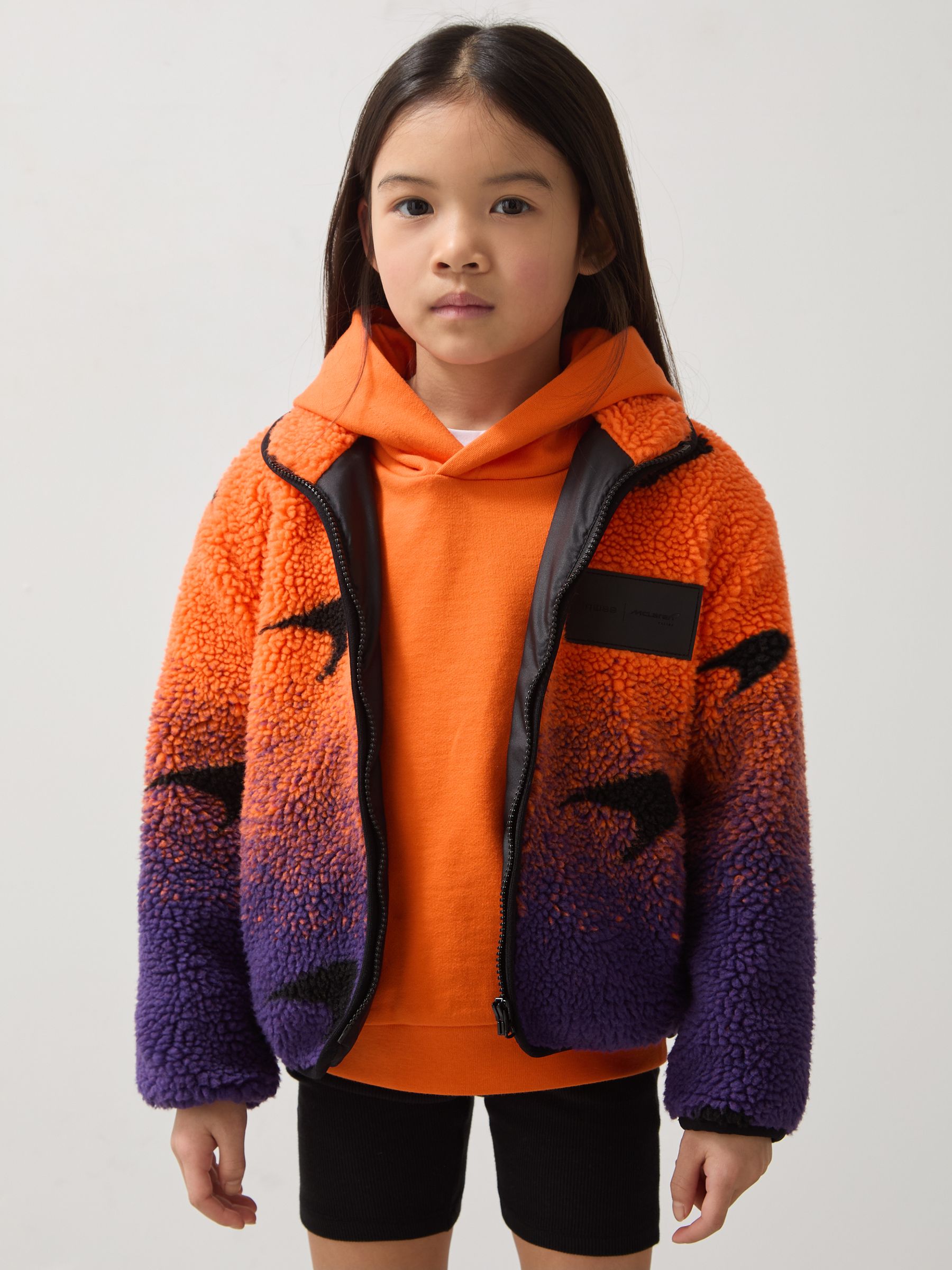 13-14 yrs Unisex Fit McLaren F1 Team Ombré Fleece Jacket in Papaya Orange/Purple