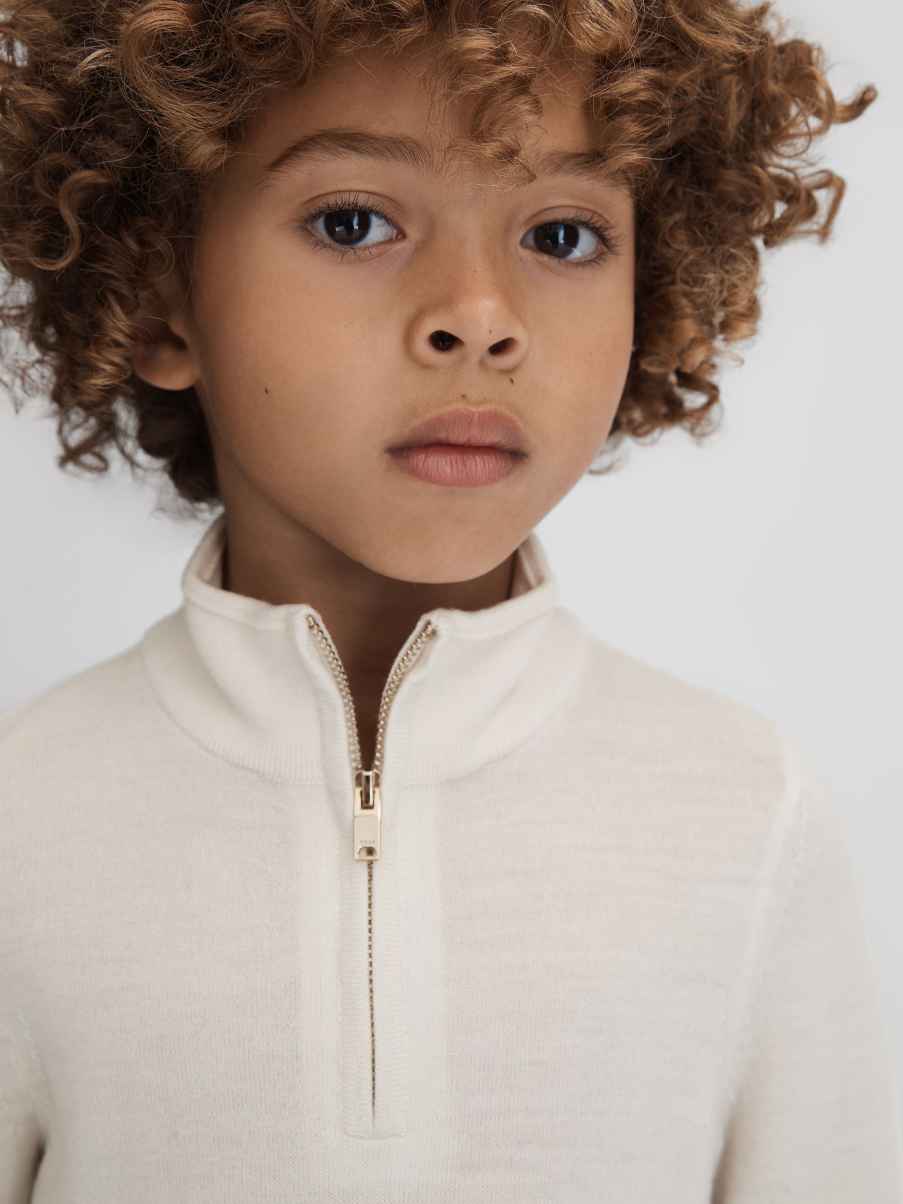 3-9 yrs Wool Half-Zip Funnel Neck Jumper in Snow