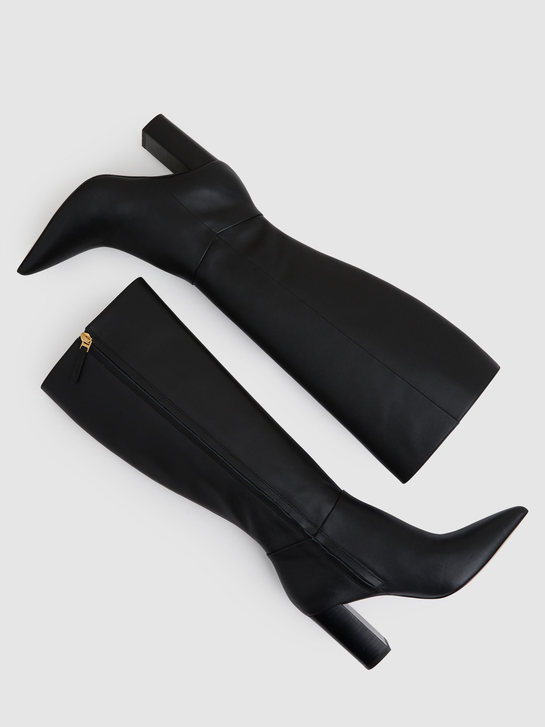 Block-Heel Knee-High Boots in Black