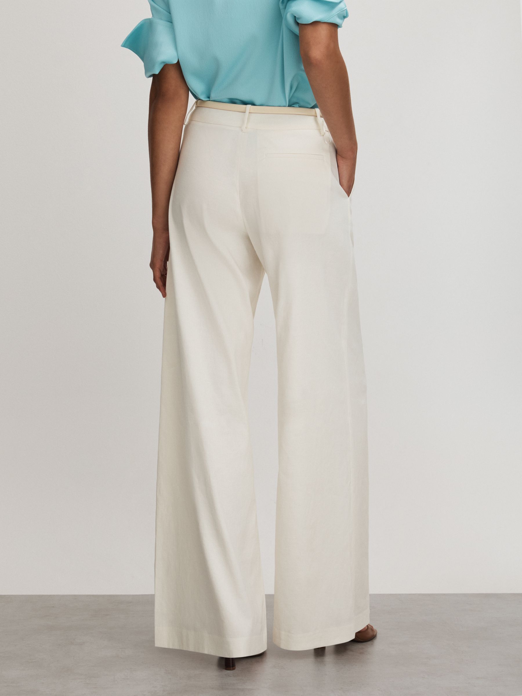 Anna Quan Wide Leg Linen Blend Trousers in Ivory