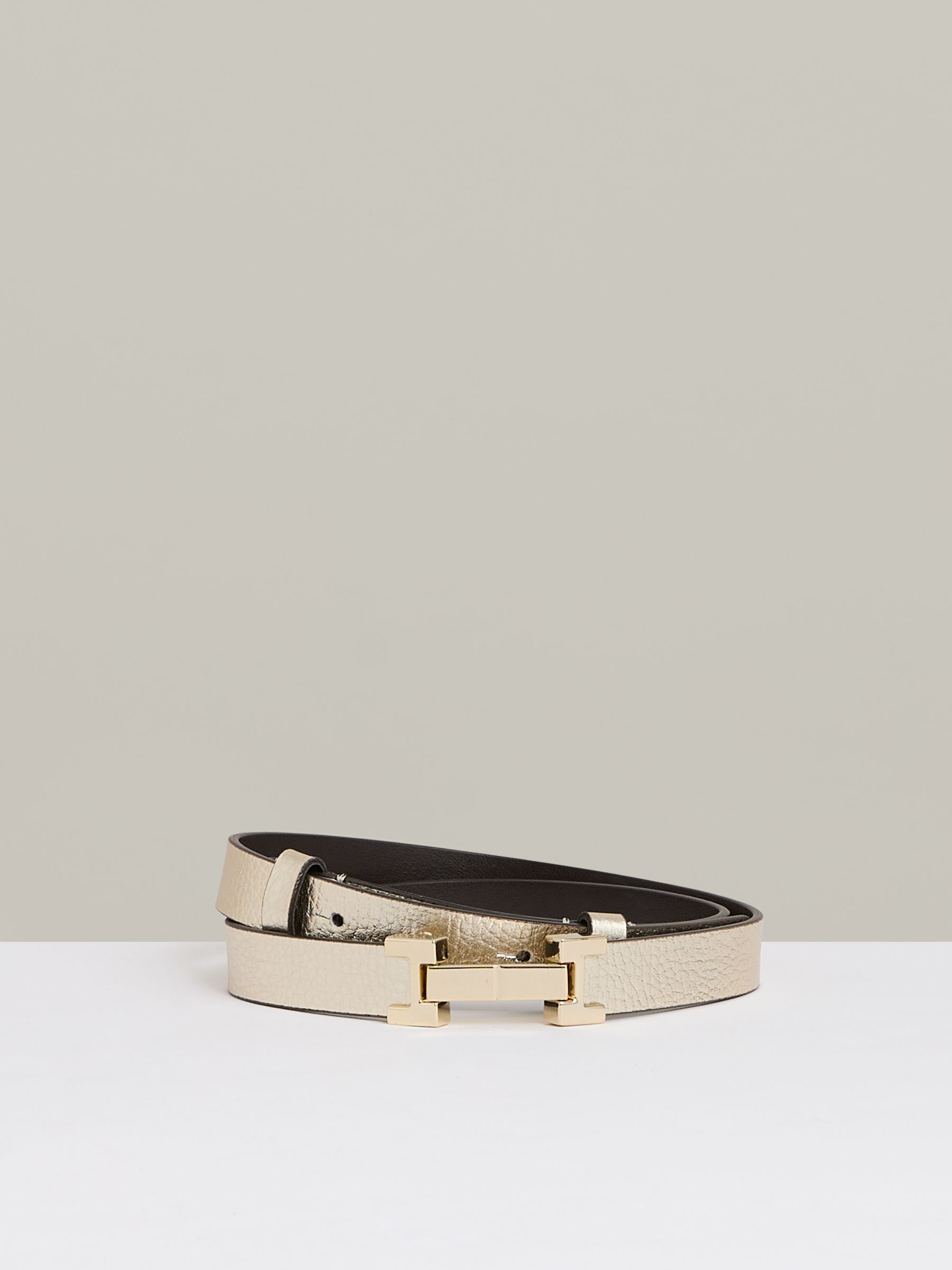 Leather Square Hinge Belt in Gold
