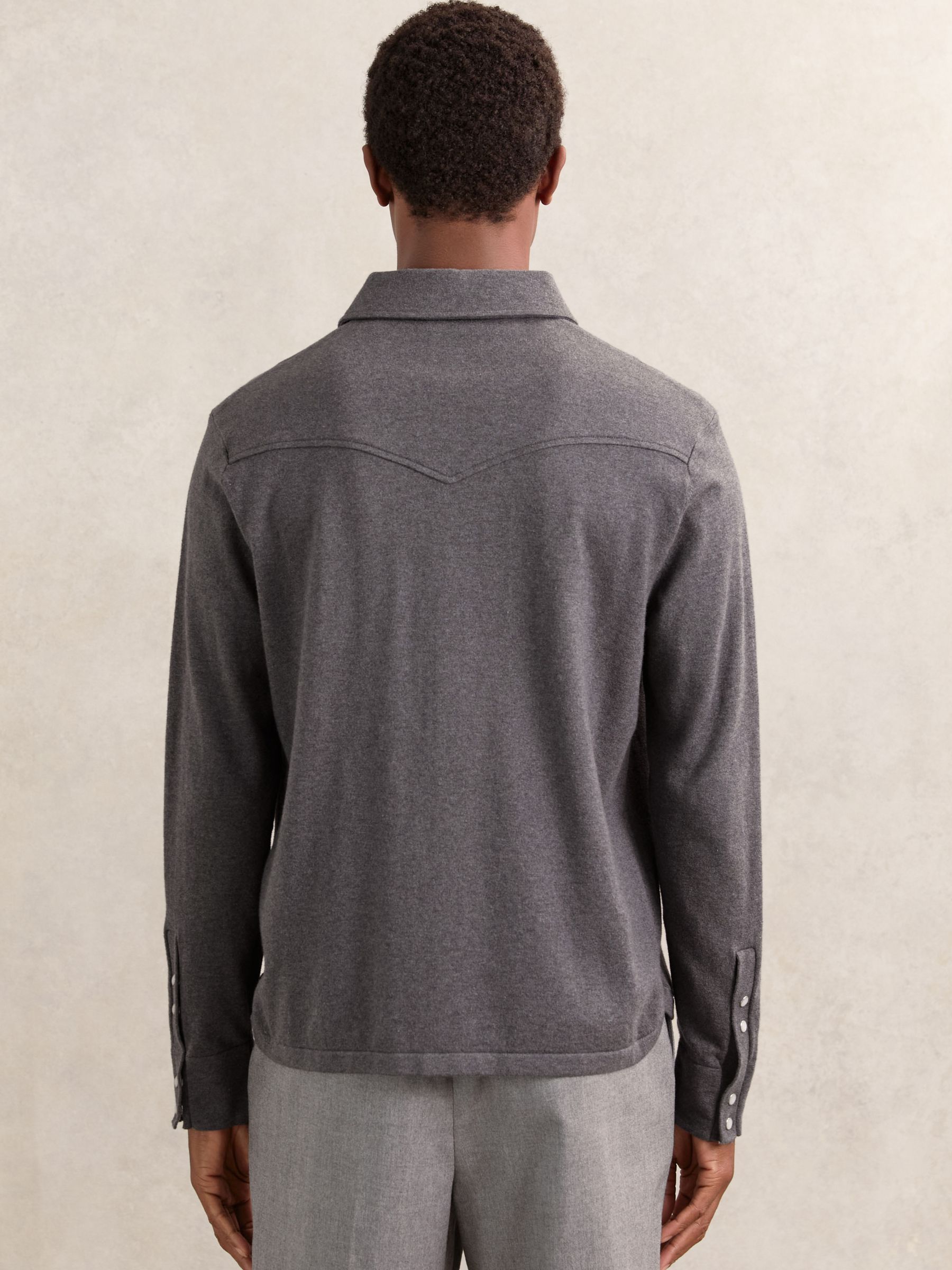 Cotton-Cashmere Western Knitted Shirt in Charcoal Grey