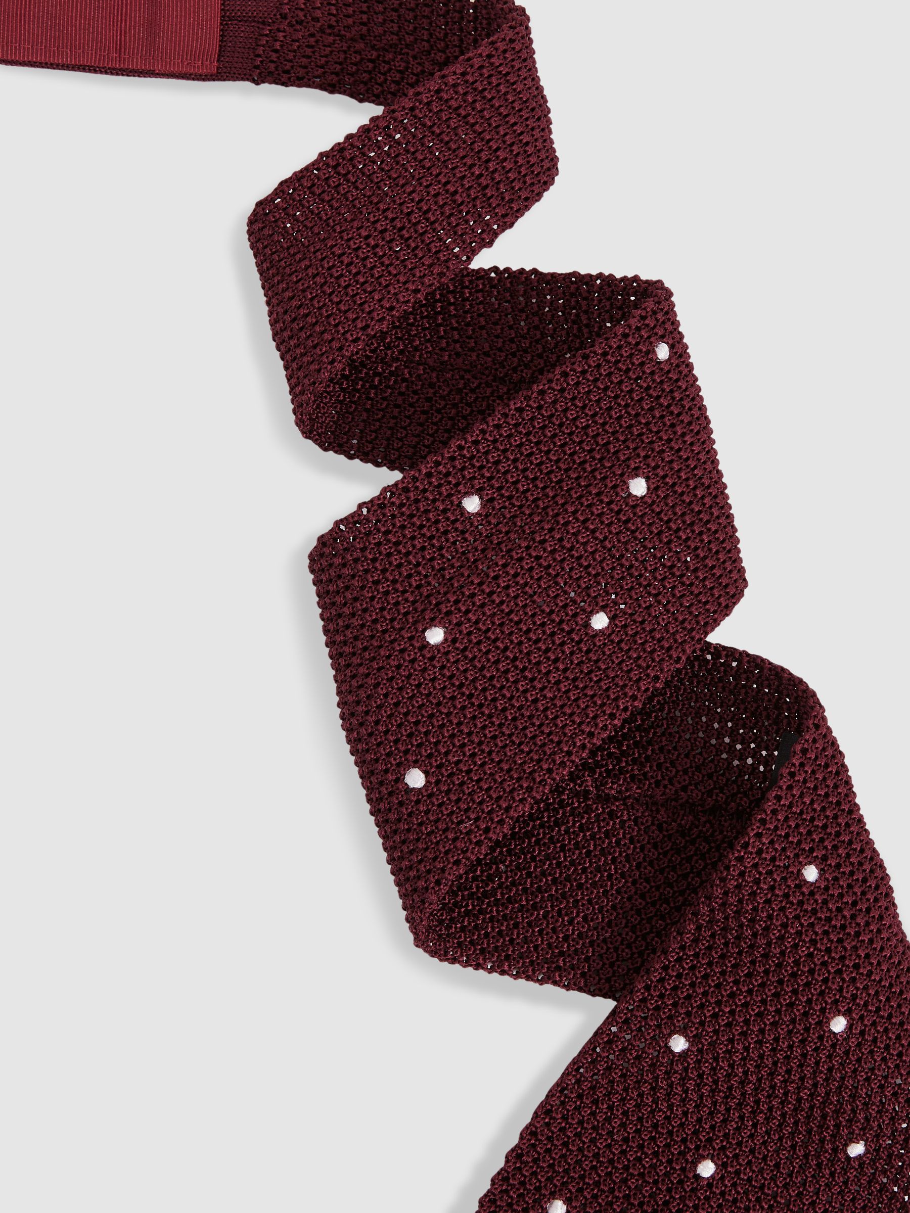 Silk Knitted Pin-Dot Tie in Burgundy