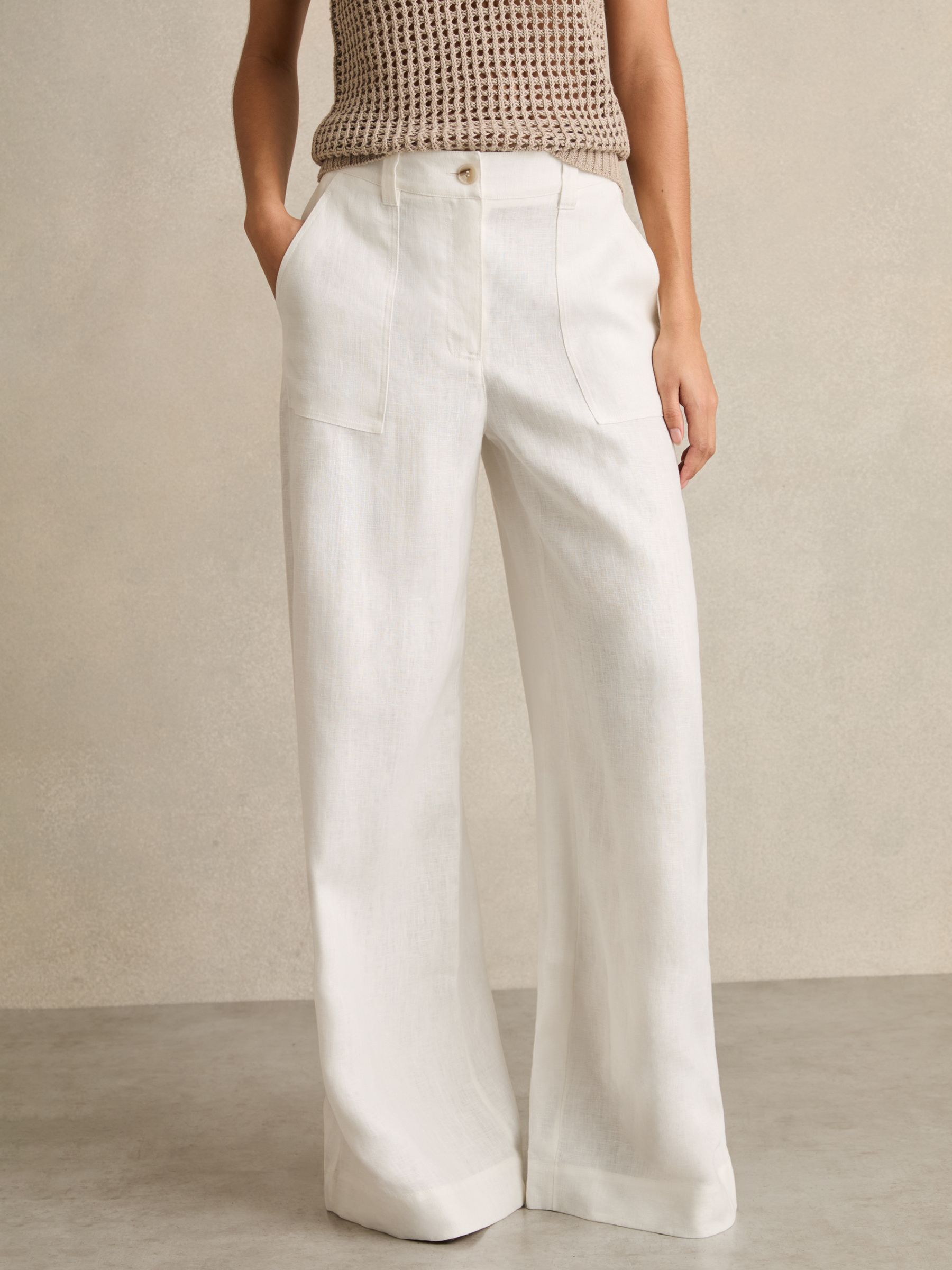 Petite Linen Wide Leg Trousers in White