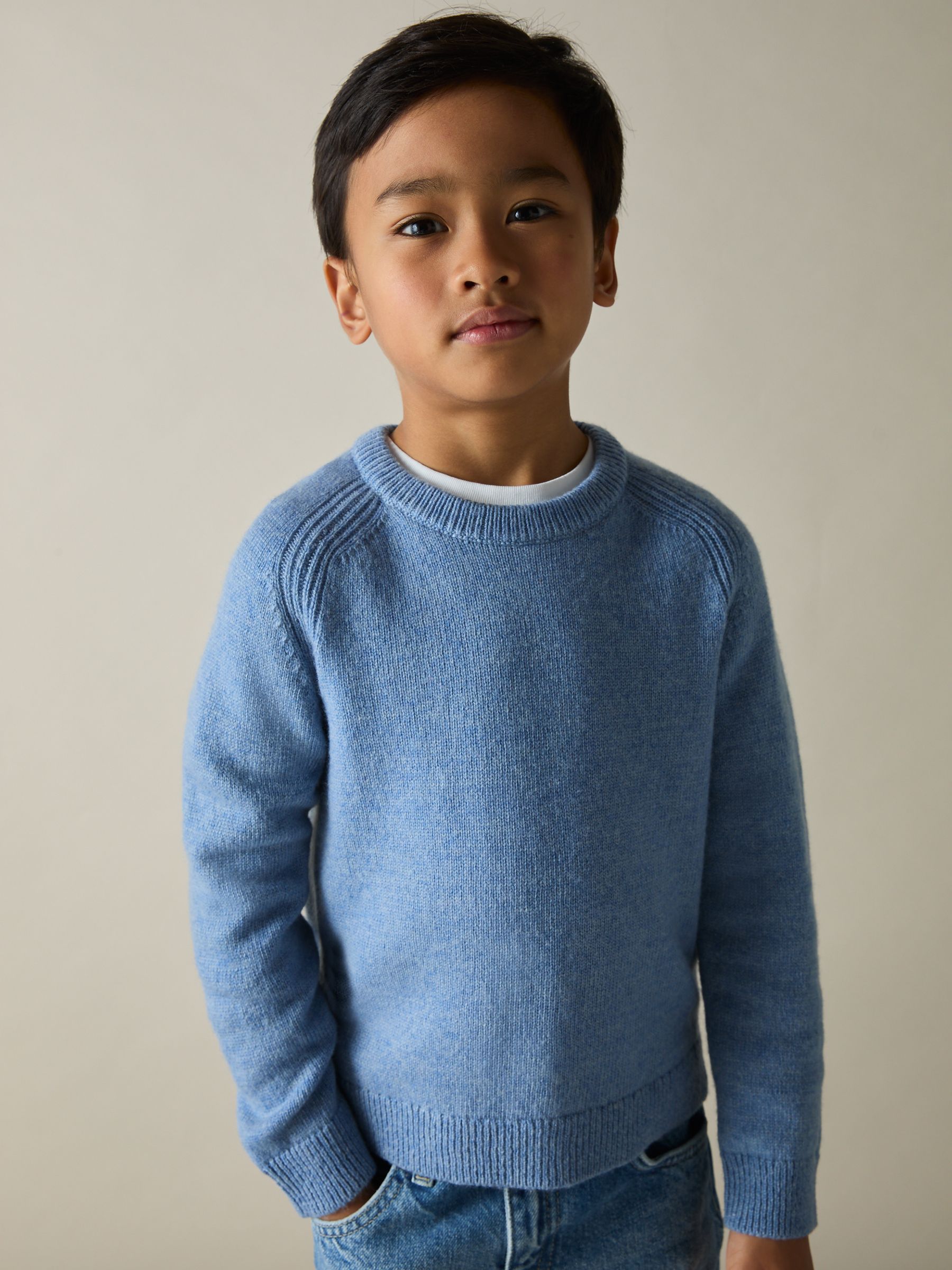 9-13 yrs Merino Wool-Blend Crew-Neck Jumper in Airforce Blue