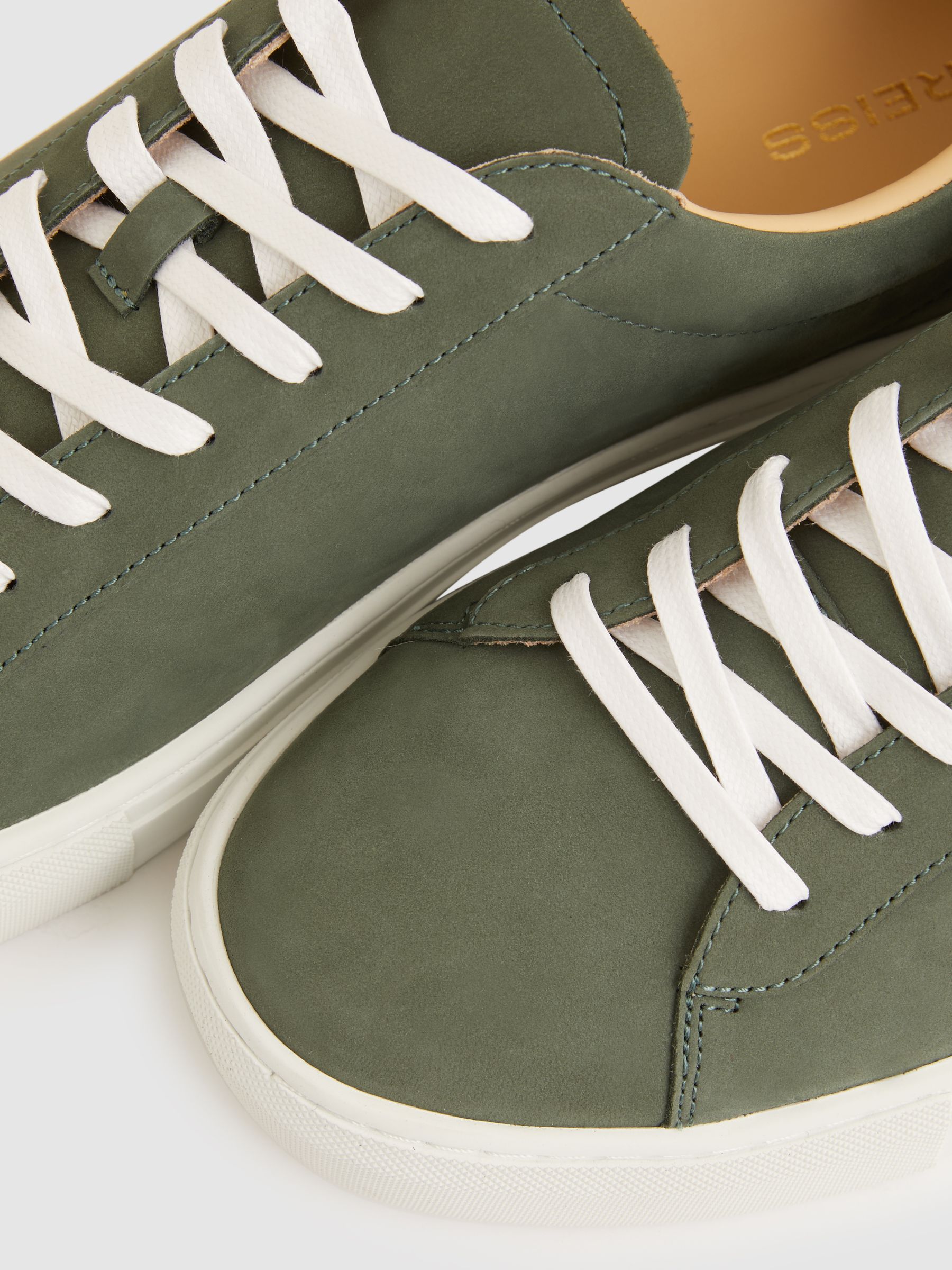 Nubuck Leather Low-Top Trainers in Thyme Green