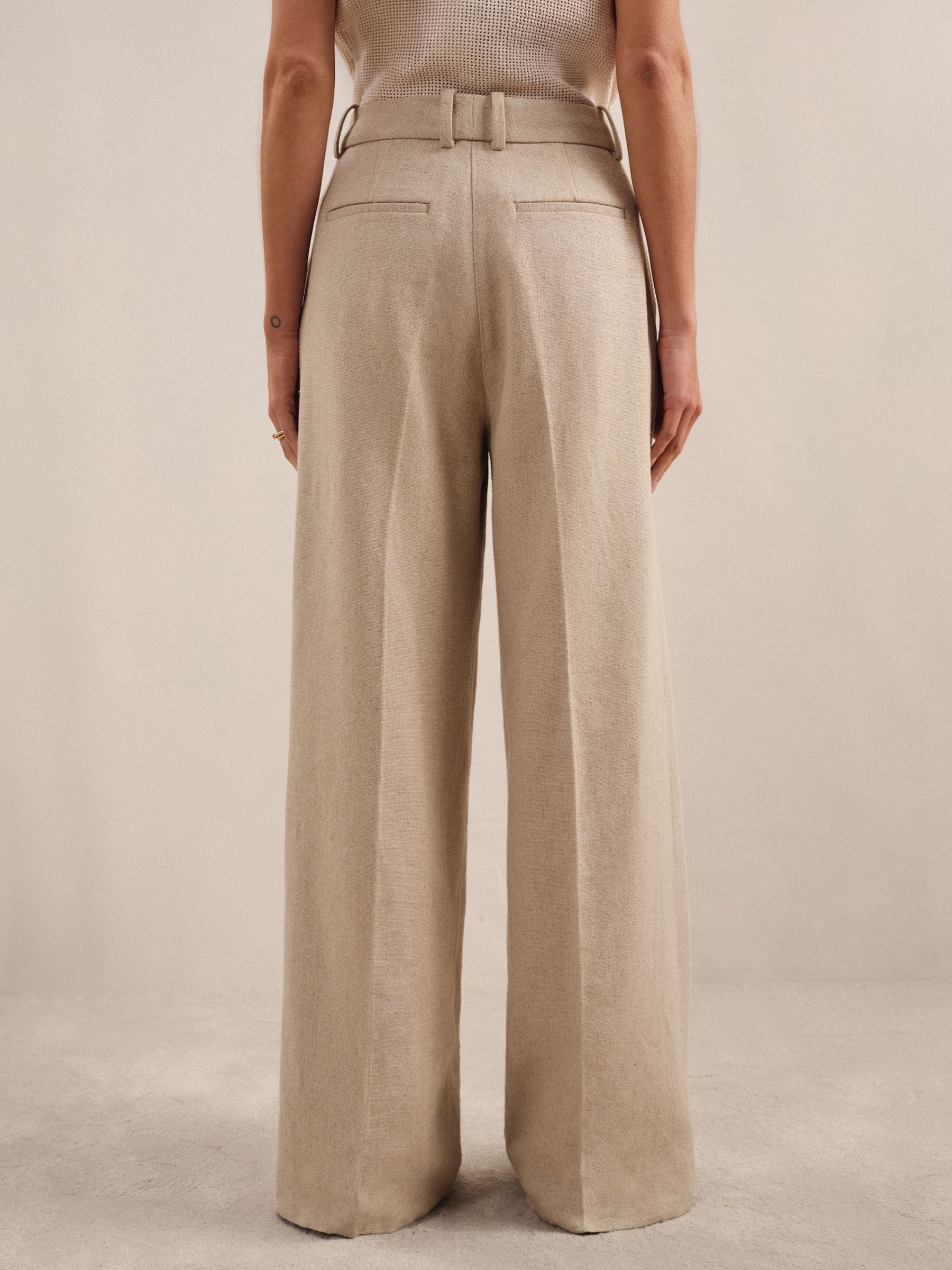 Linen-Blend Wide-Leg Trousers in Neutral