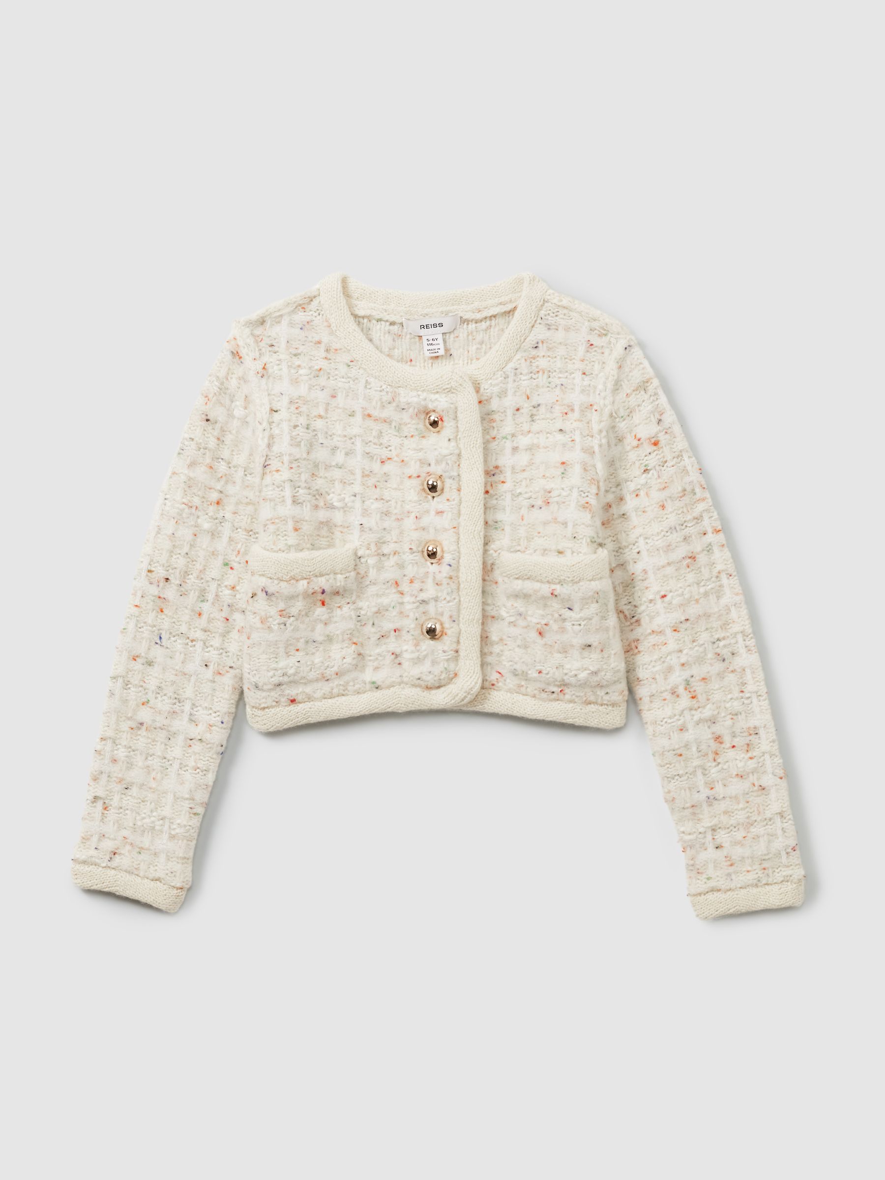 4-9 yrs Tweed-Effect Knitted Jacket with Merino in Cream