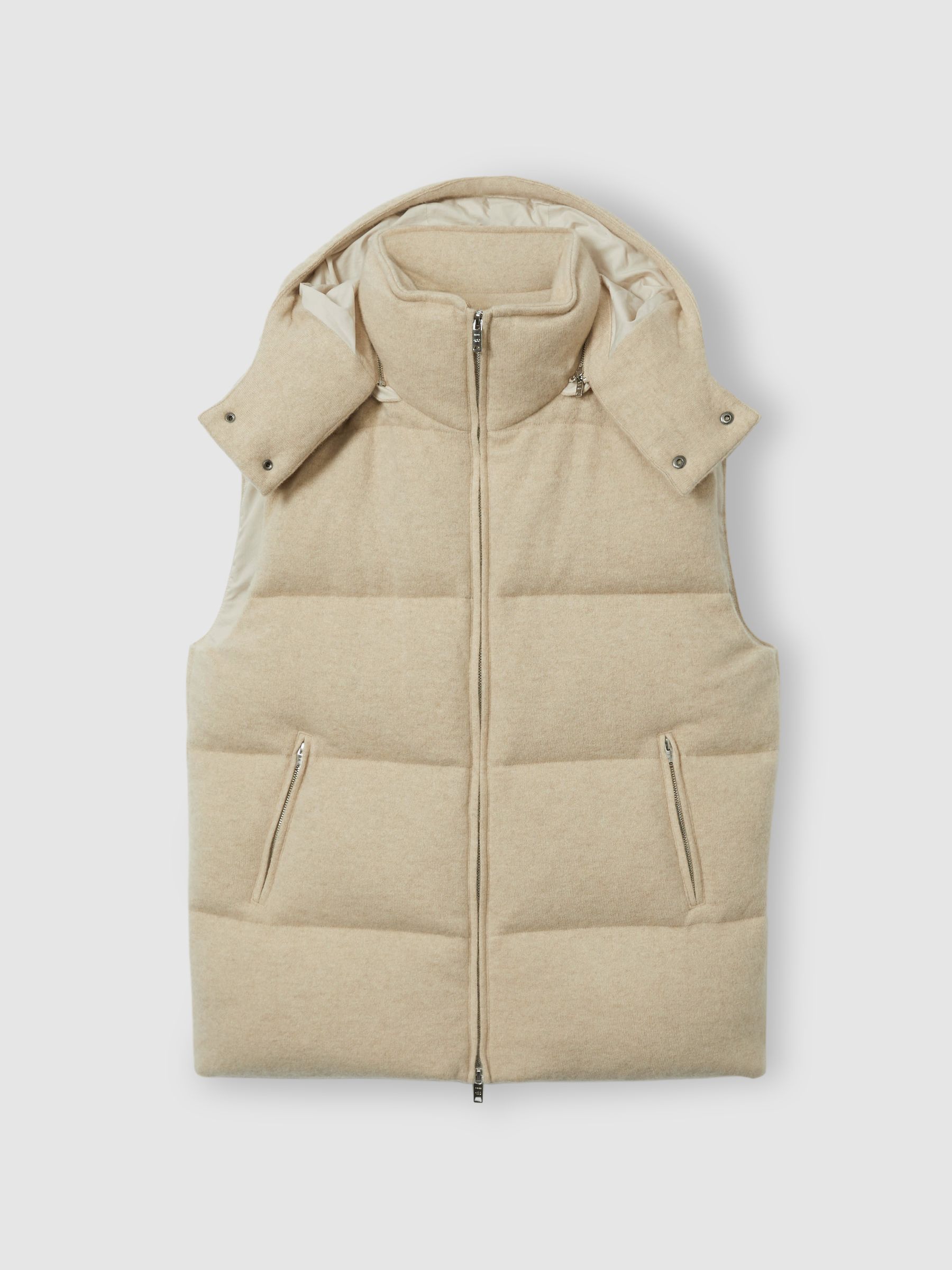 Reiss | Les 100 Ciels Brushed-Cashmere Down Gilet in Stone