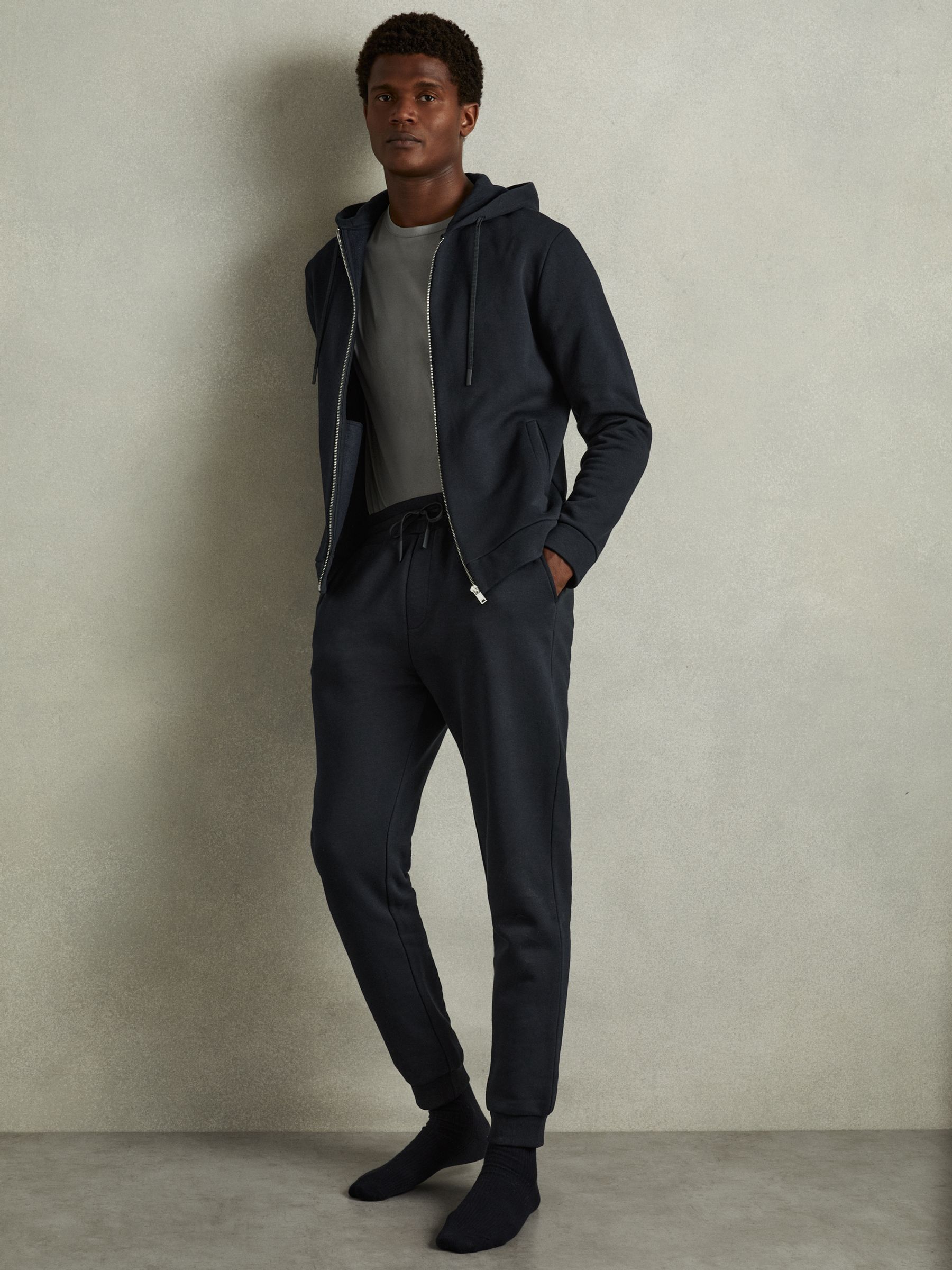 Cotton-Blend Jersey Joggers in Navy