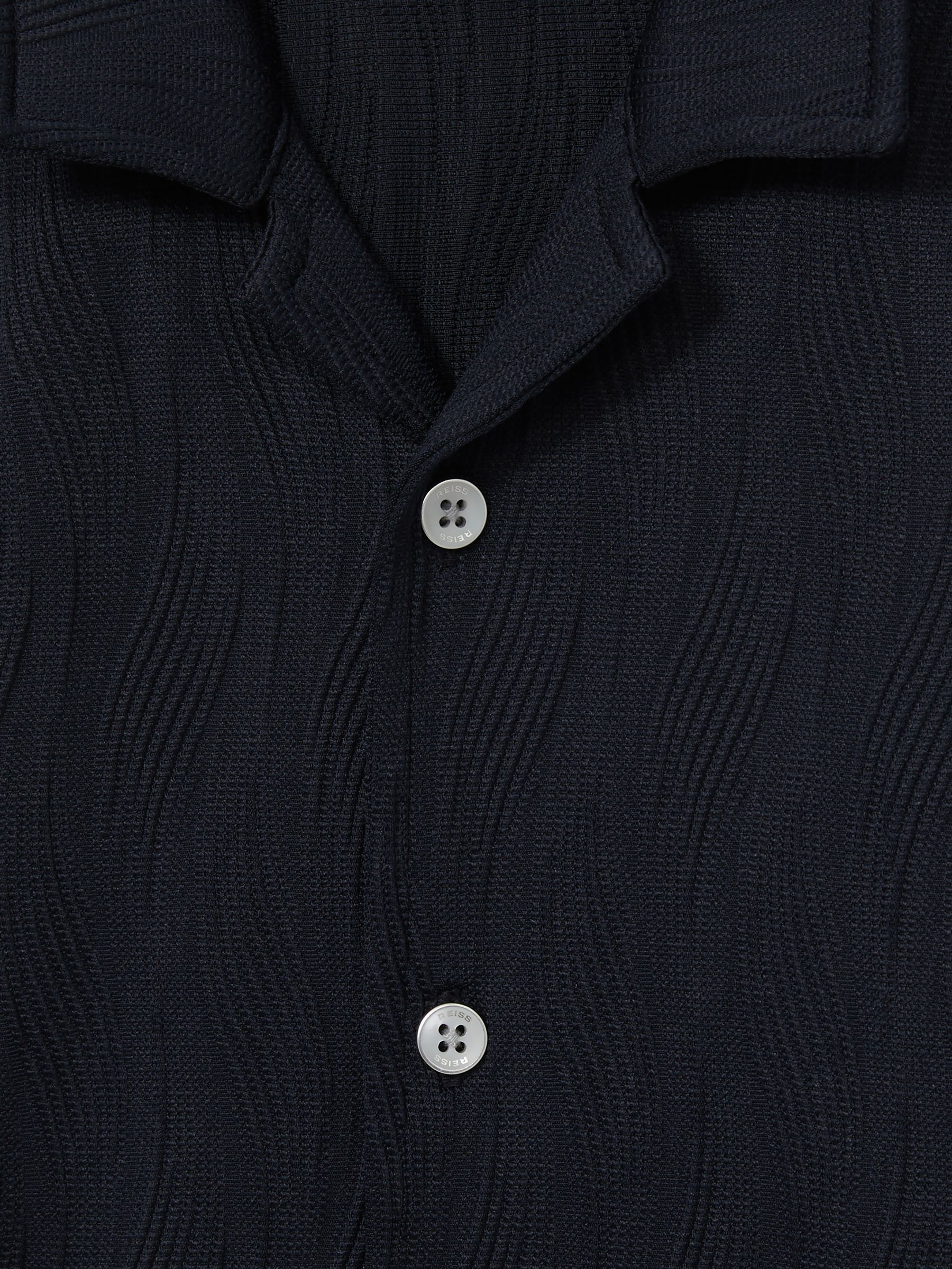 9-13 yrs Wave Jacquard Cuban Collar Shirt in Navy