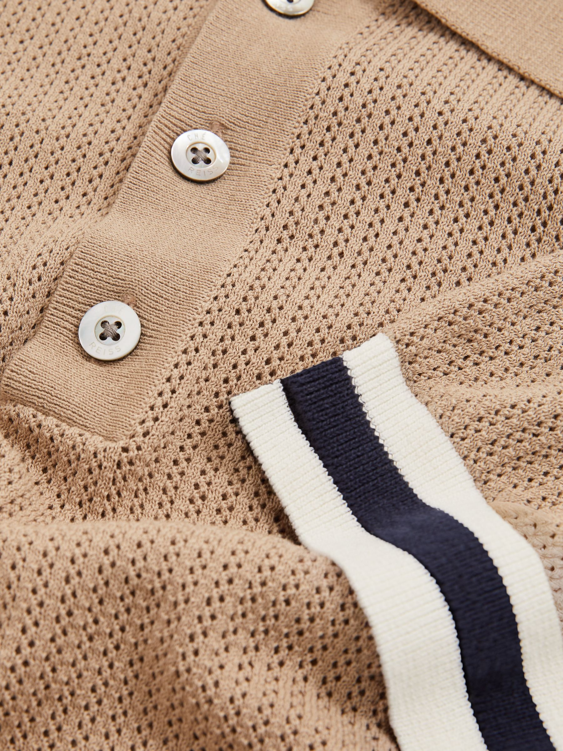 Reiss | Ché Cotton Knit Polo Shirt in Camel Brown