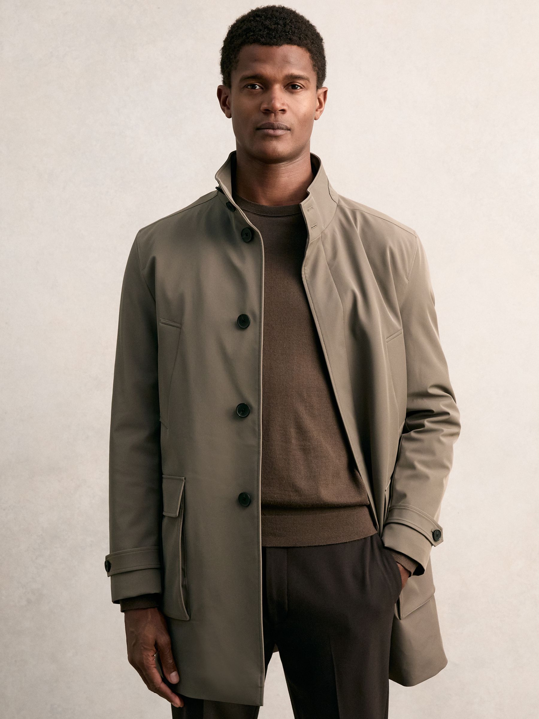 Hybrid Removable-Gilet Overcoat in Mushroom Brown