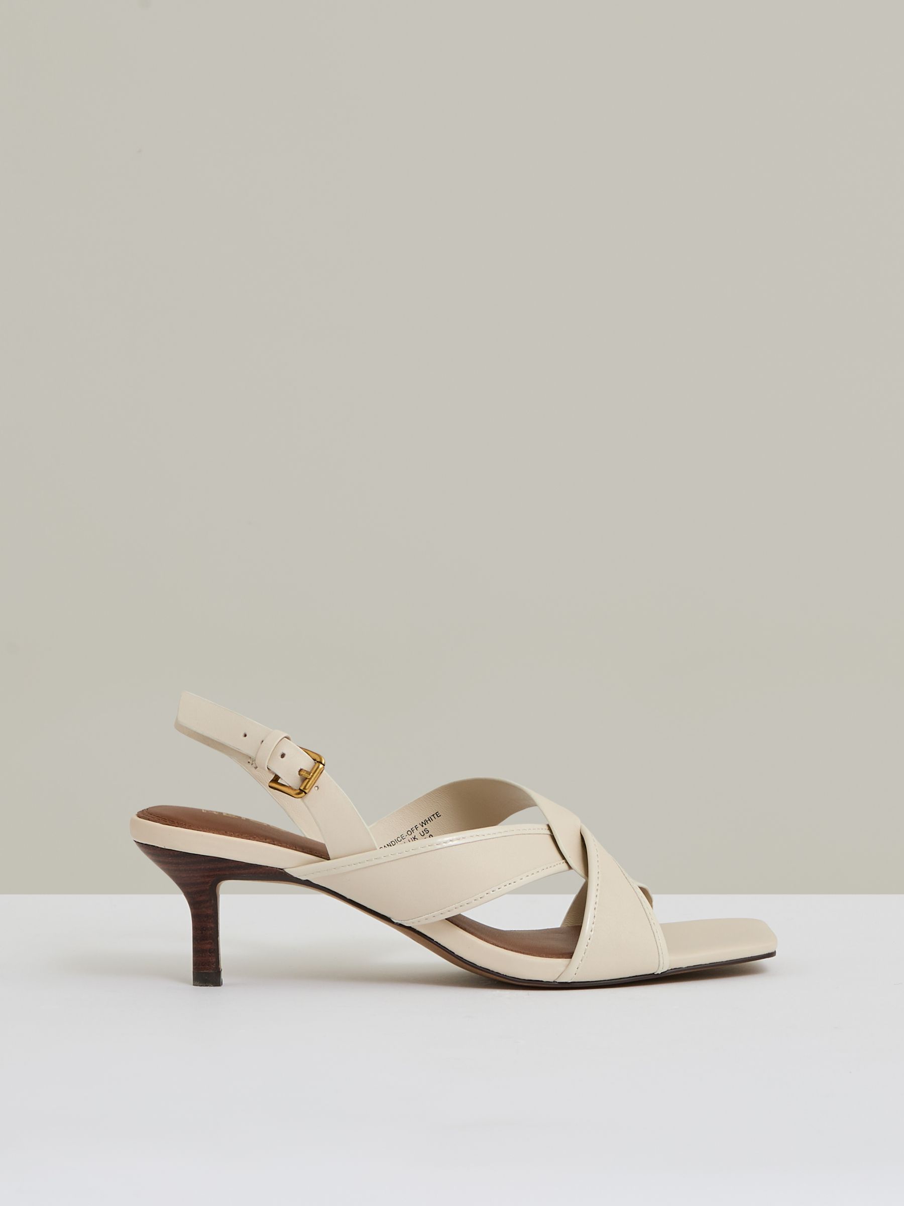 Leather Link-Strap Low-Heel Sandals in Off White