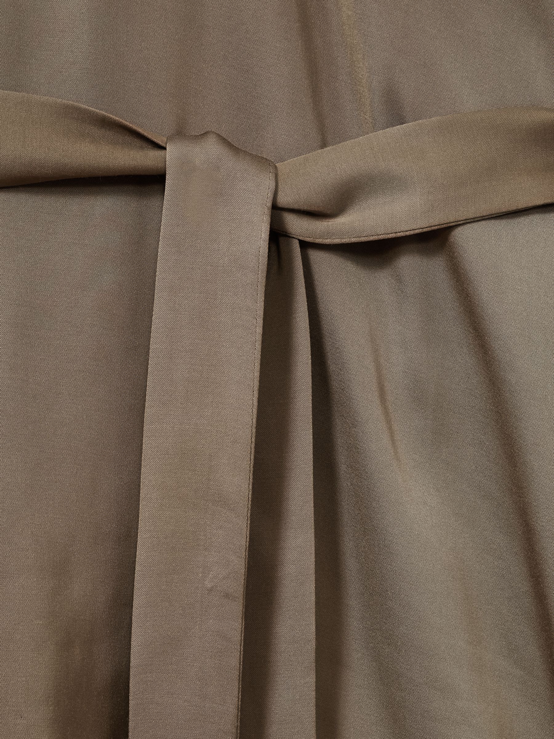 Woven High-Neck Belted Blouse in Mink