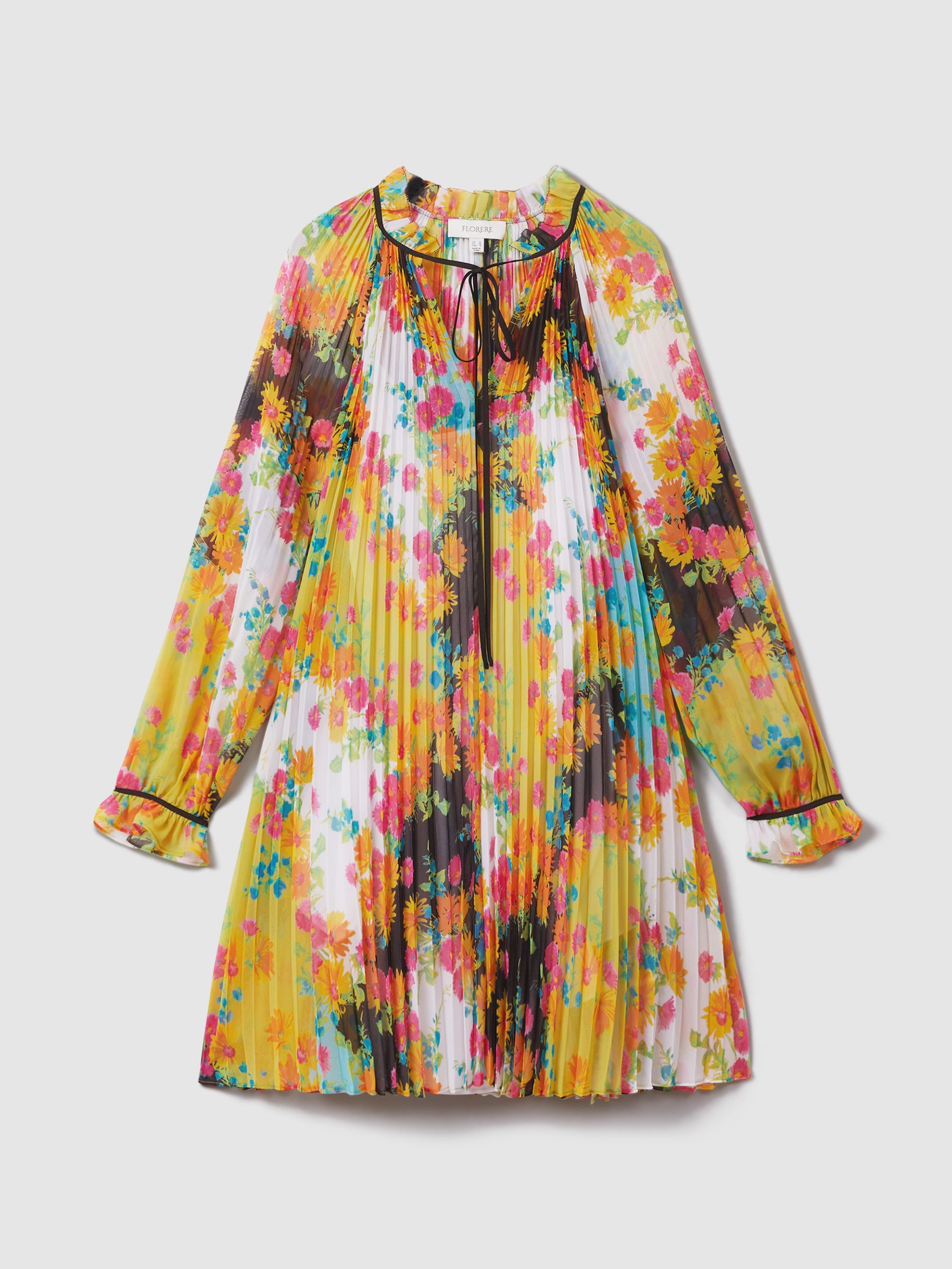 Florere Pleated Tie Neck Mini Dress in Multi