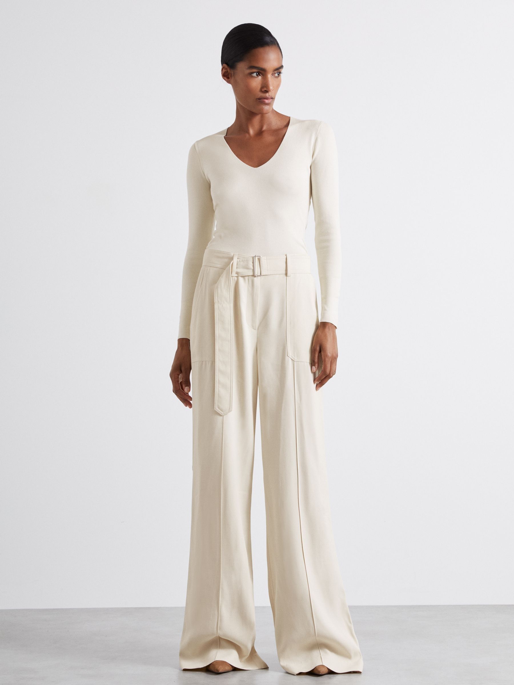 Atelier Wide-Leg Crepe Trousers with Wool in Ivory